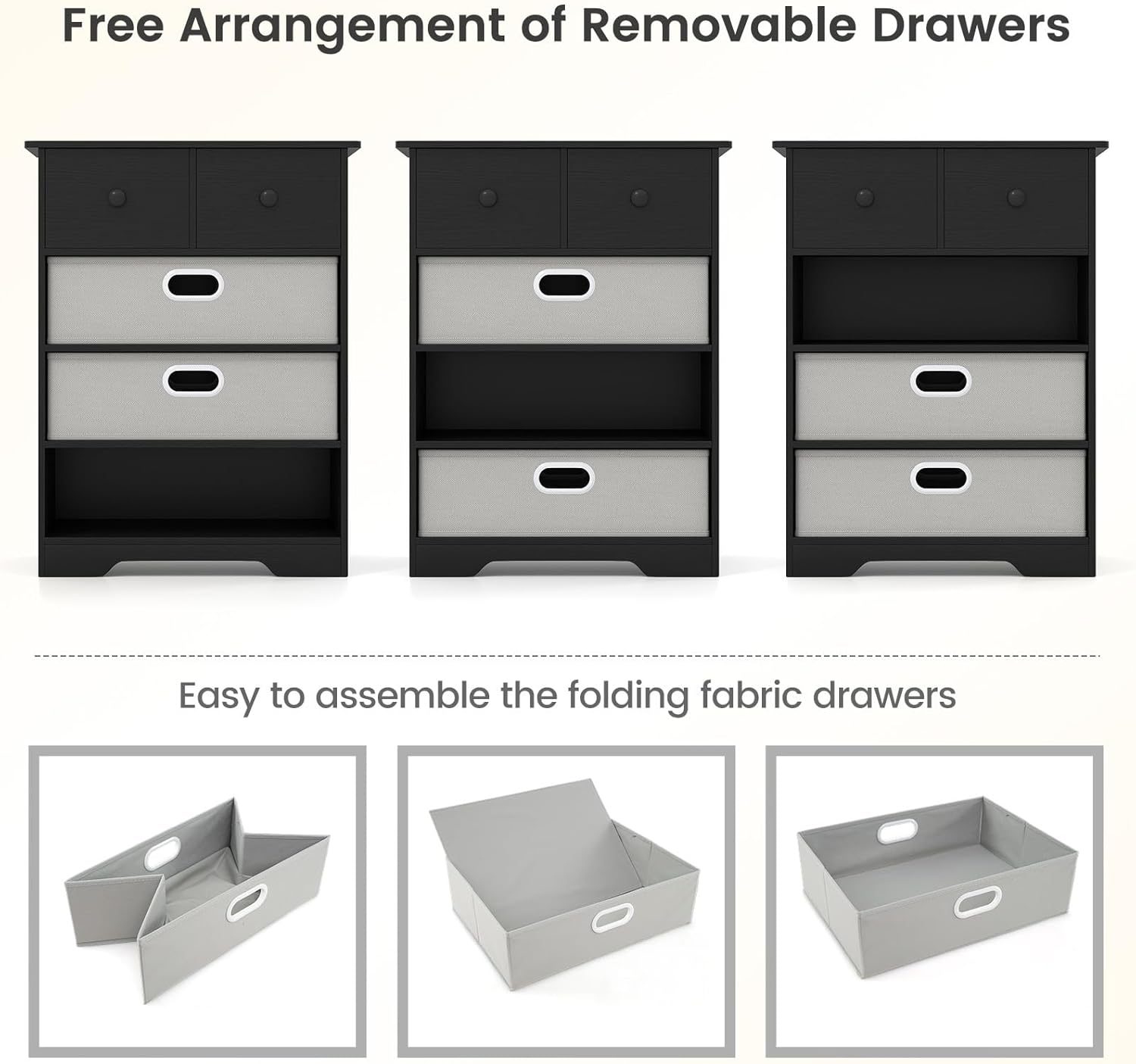 Giantex 4-Drawer Dresser, Modern Chest Storage Organizer with Open Shelves, Multifunctional Freestanding Nightstand with Anti-Tip Kits for Bedroom, Living Room, Entryway, White/Black (Black + Grey) - Black + Grey image number 5