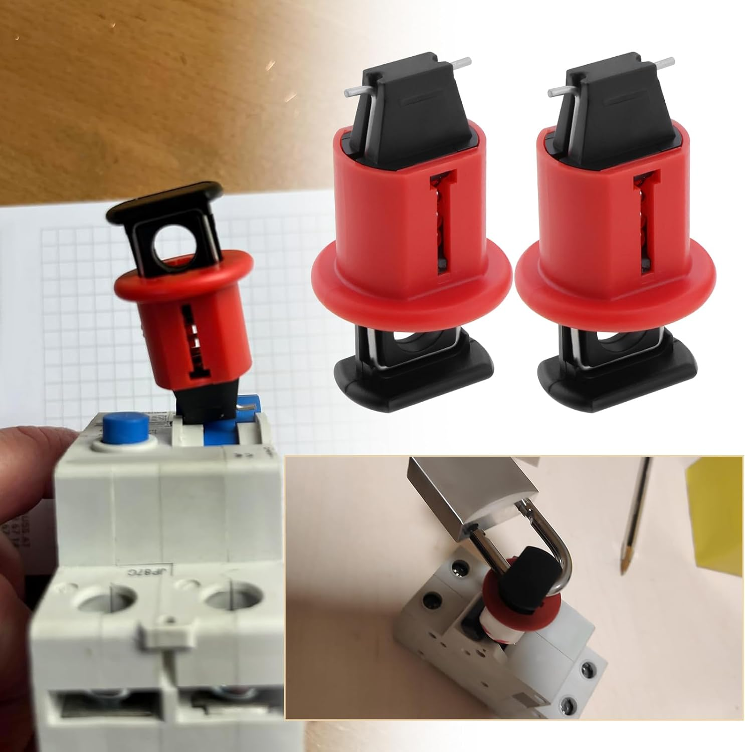 Emsea 5 Pcs Lock Out MCB Circuit Breaker Device Push Pin Out Lock Industrial Grade Breaker Switch Lock for Electrical Lockout Loto Device