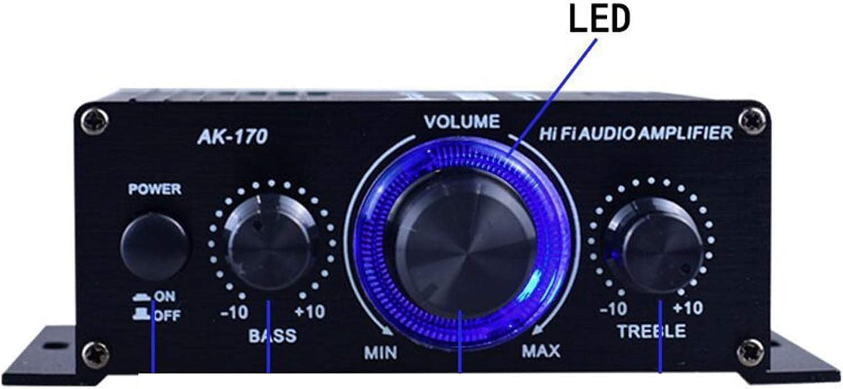 Nonmifyr Audio Stereo Amplifier AMP Power Speakers for Desktops Car Ceiling Wall Home, Black, AK170 With image number 5