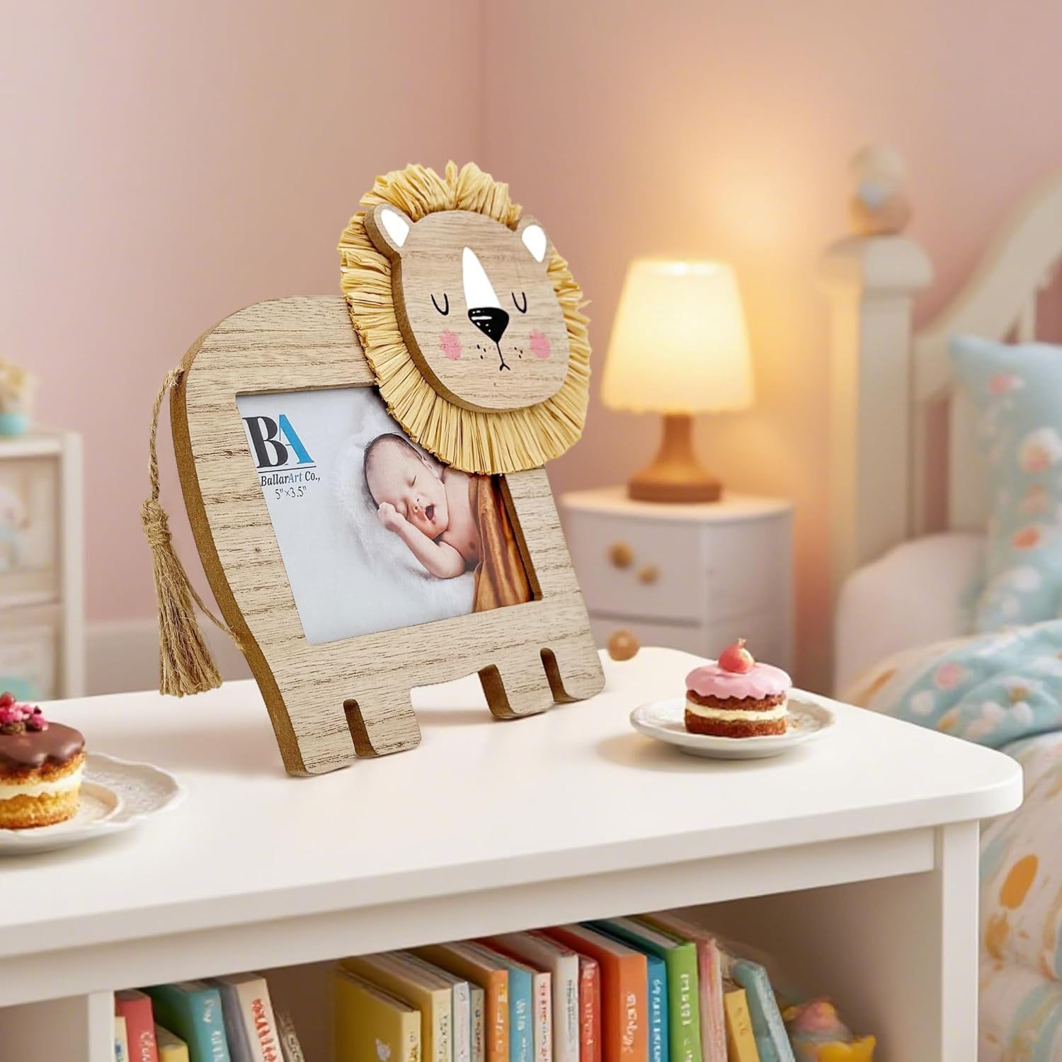 Ballarart CO Baby Photo Frame - Cute Lion Baby Picture Frame, Personalized Newborns Baby Shower Birthday Gift with 5X3.5" Picture Slot, Nursery Wall Decor image number 1