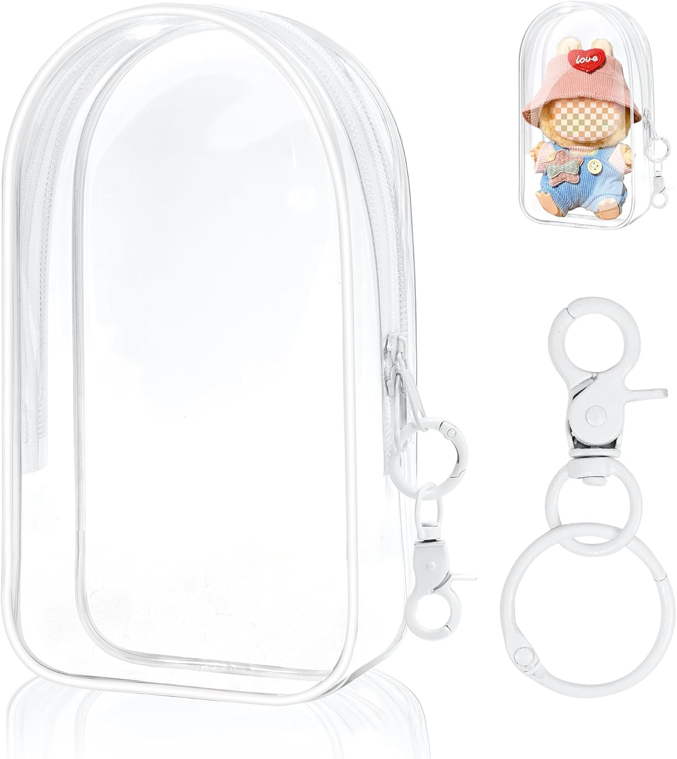 Clear Figure Display Bag with Keychain for Dolls, Anime Dolls, Figurines, Positive Doll Storage Bag, Pouch Keychain Charms, Waterproof, 8.2 * 4.6 Inch