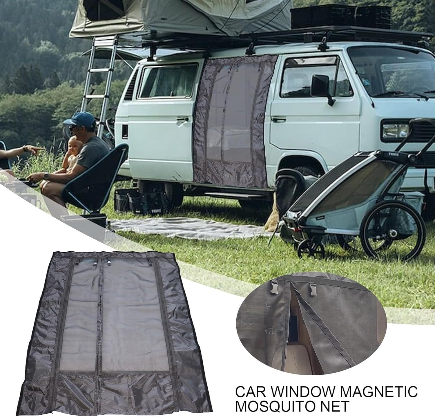 Car Door Screen Mesh, Fly Screen Van Door Net with Zipper, Van Side Door Bug Mesh Mosquito Net, Car Bug Mesh for Outdoor Camping image number 2
