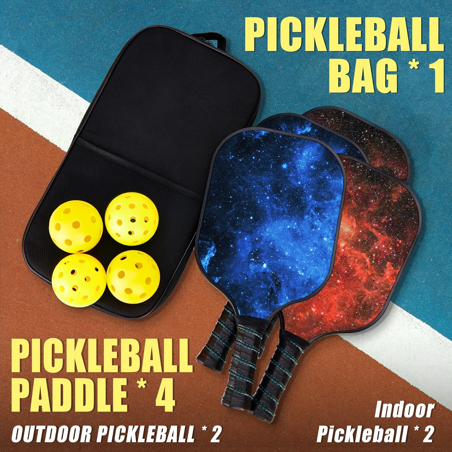 Pickleball Paddle Set of 2/4 Anti-Slip Sweat-Absorbing Grip with Pickleball Balls and Pickleball Bag, Pickleball Paddles for Beginners & Pros image number 2