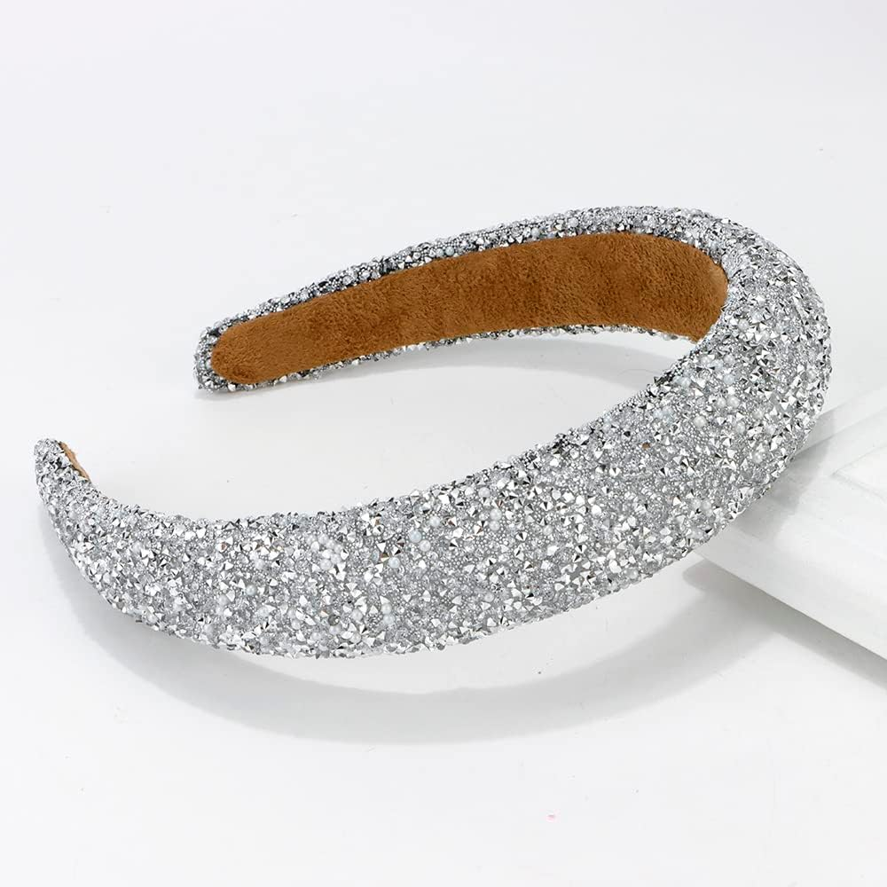 Silver Rhinestone Headband for Women, Padded Head Bands for Women'S Hair, Non Slip Sequin Diamond Headband, Glitter Sparkle Jeweled Headband, Girls Hair Accessories