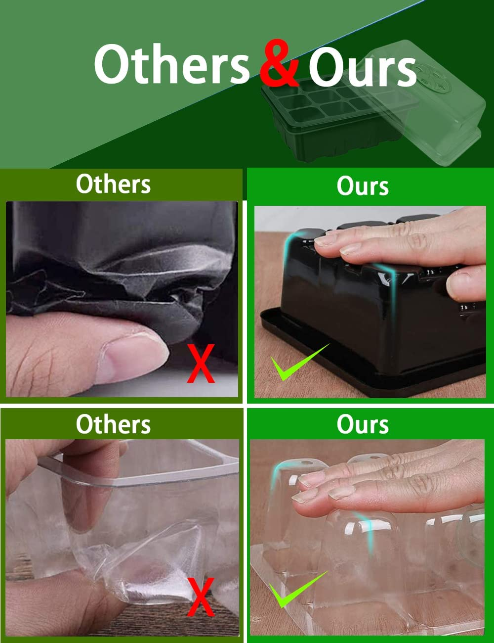 120 Cells Seedling Starter Tray Kit, 10 Pack Seed Starting with Humidity Dome and Base Vented Trays for Greenhouse Gardens, Adjustable Plant Starter Kit, Mini Propagator for Germination (Black) image number 1