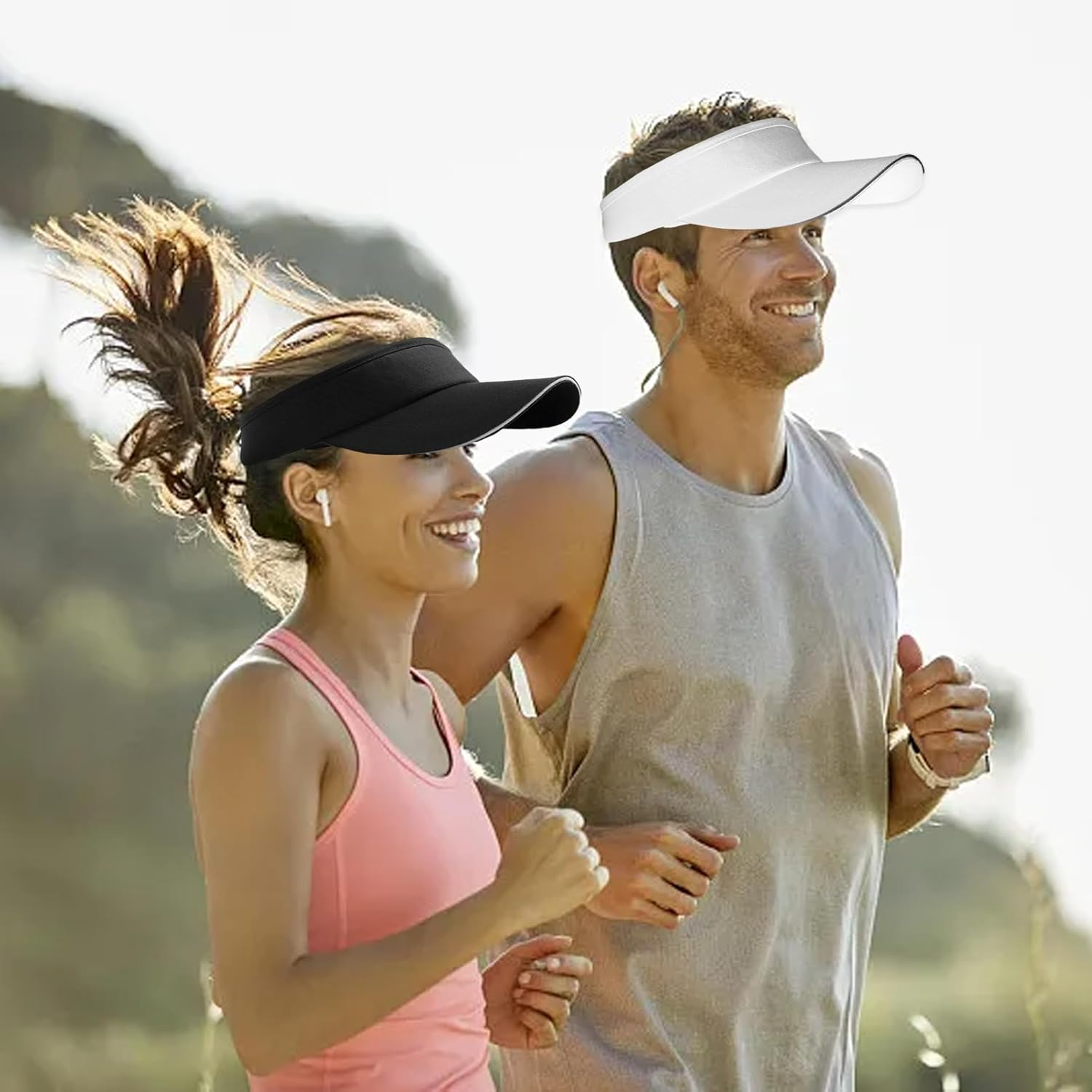 NHTJTHE 2 X Visor Cap, Breathable and Sweat-Absorbing Summer Cap with Sun Visor, Unisex, Adjustable, Outdoor Visor Cap, for Golf, Cycling, Fishing, Tennis, Running (1 Black + 1 White), Black image number 3