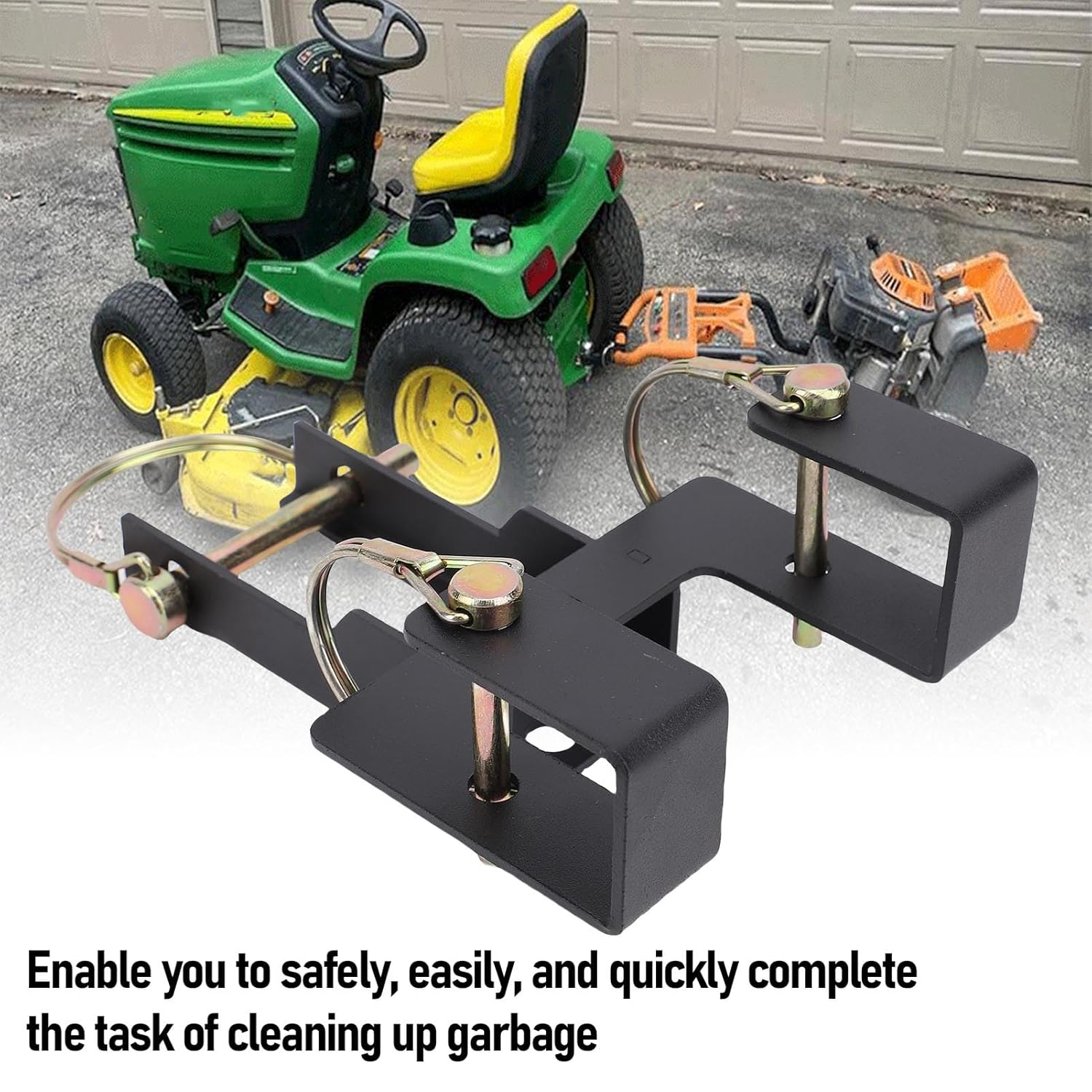 Universal Trash Can Coupler to Hook Multiple Wheeled Trash Containers Carbon Steel Construction, Wheeled Garbage Bin Hauling Hook with Detachable Pin, Quick Cleanup image number 3