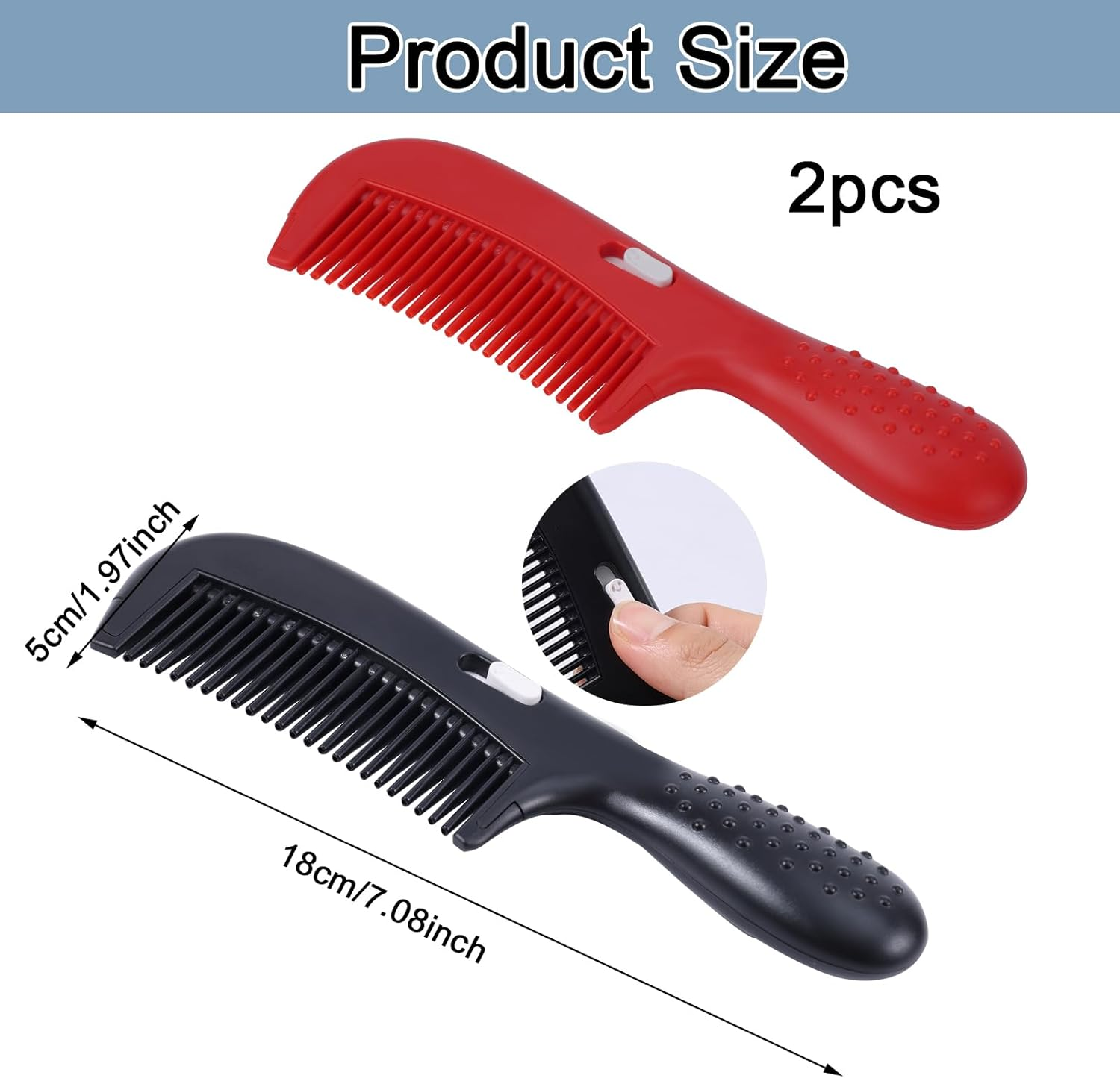 2Pcs Dandruff Comb, New Hollow Tooth Comb Switch Style Scalp Comb Self-Cleaning Massage Hair Comb for Hair Grooming Women Man (Black, Red) image number 6