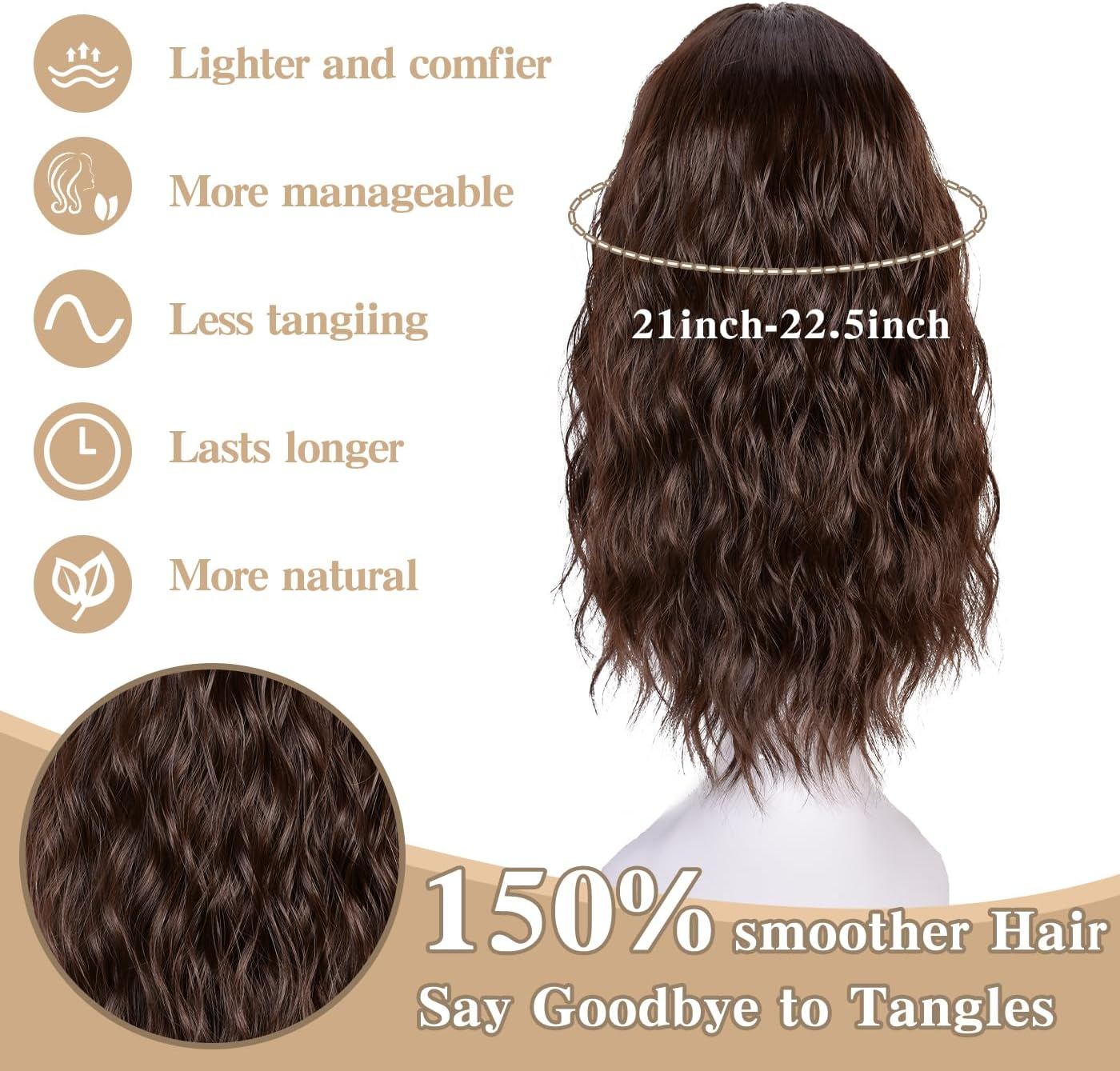 ISAMY 18 Inch Wigs for Women Medium Part Synthetic Hair Wavy Wig for Daily Use (Brown) image number 5