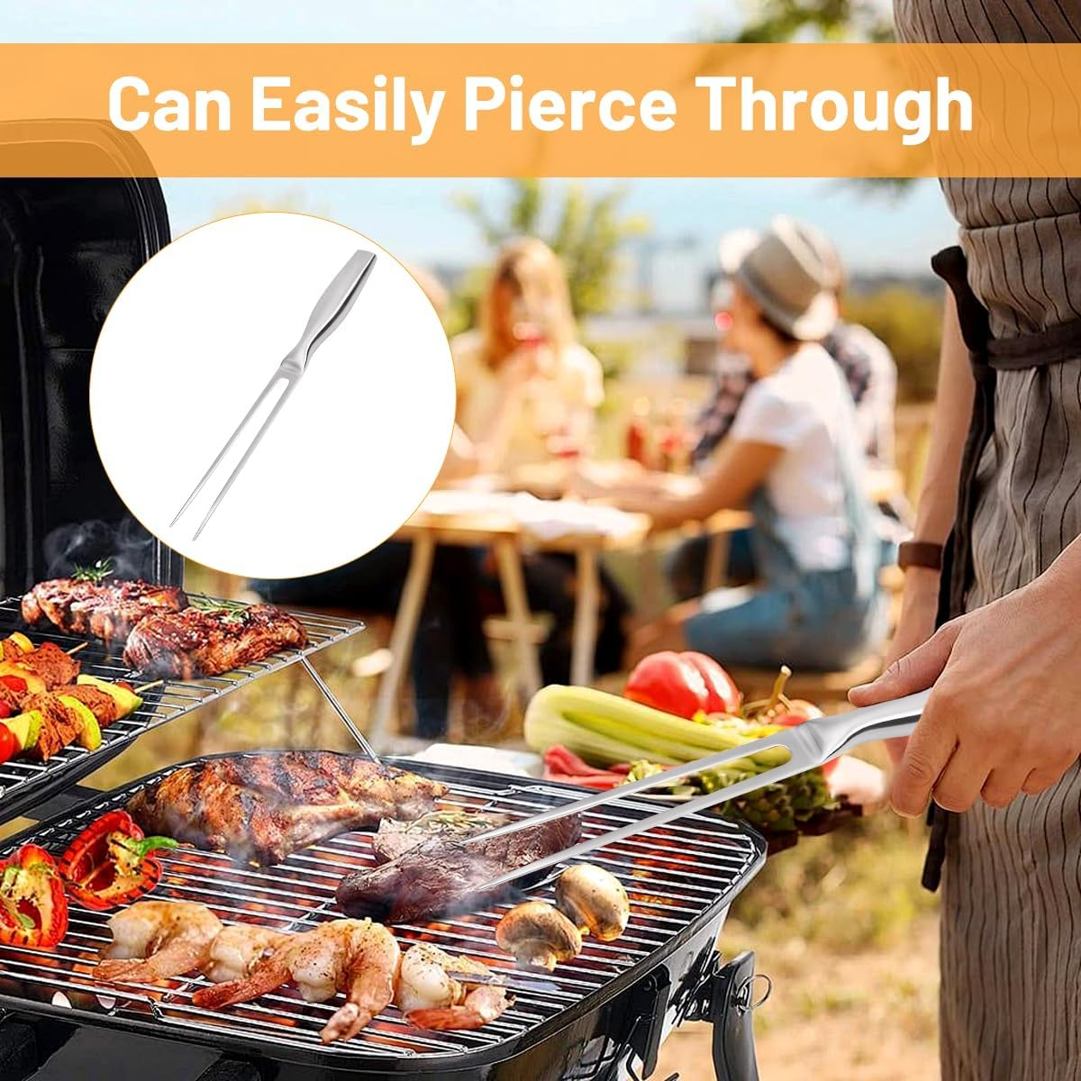 2 Pcs Carving Fork, Stainless Steel Meat Fork, Durable and Heavy Duty Meat Forks Carving for Kitchen, BBQ, Turkey, Roast image number 4