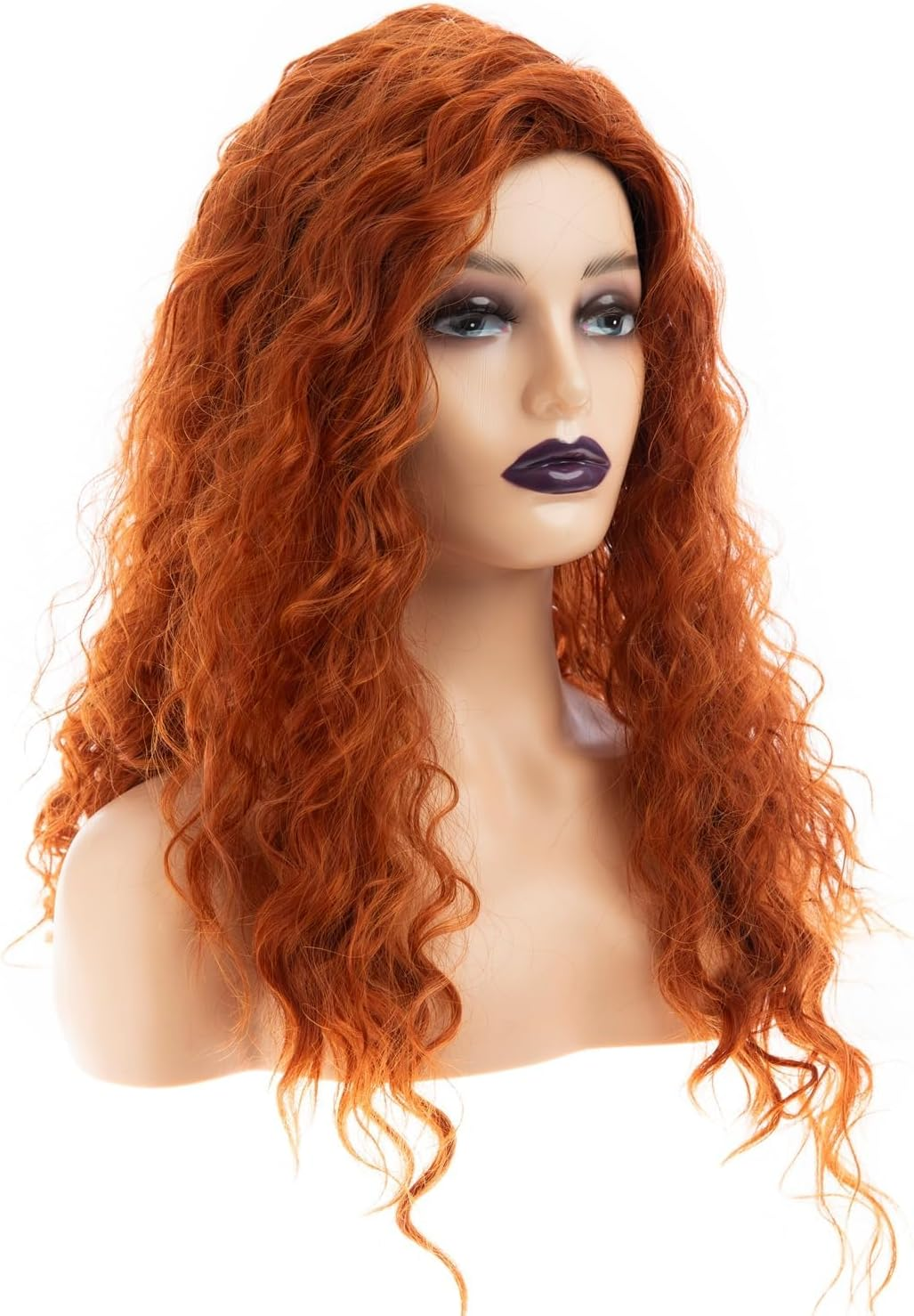 Beweig Long Curly Wavy Orange Wig for Women Side Part Natural Looking Cosplay Synthetic Heat Resistant Replacement image number 1
