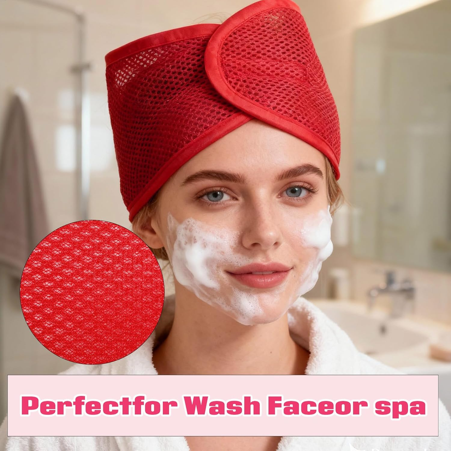 4 Pcs Ymapinc Adjustable Hair Wrap, Hair Nets for Sleeping in Mesh Makeup Headband, Spa Headband, Head Wrap, Headbands for Washing Face, Hairband for Washing Face, Women Make up Headbands image number 3