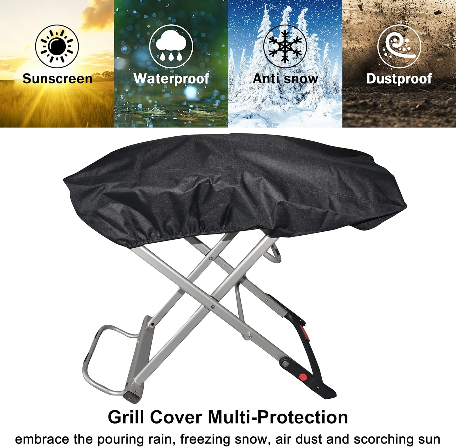 TOHONFOO Grill Cover for Weber 9010001 Traveler Portable Gas Grill - Heavy Duty Waterproof 600D Oxford Fabric and Adjustable Hem Grill Cover image number 6