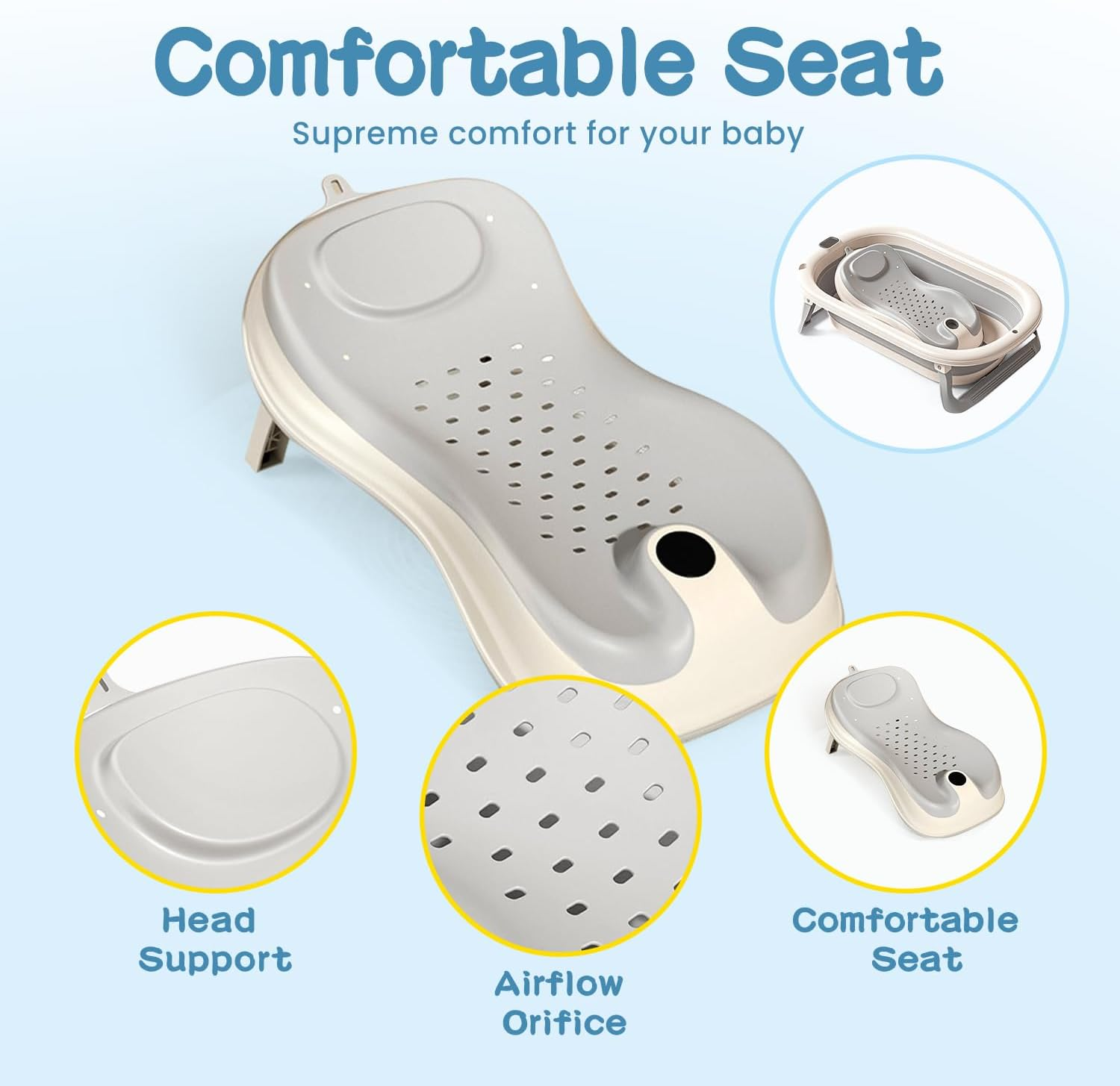 Xkimos Collapsible Baby Bath, Baby Bath Tub with Antibacterial Stand, for Newborns 0-36 Months, Perfect Portable Travel Baby Bathtub (Gray) image number 6