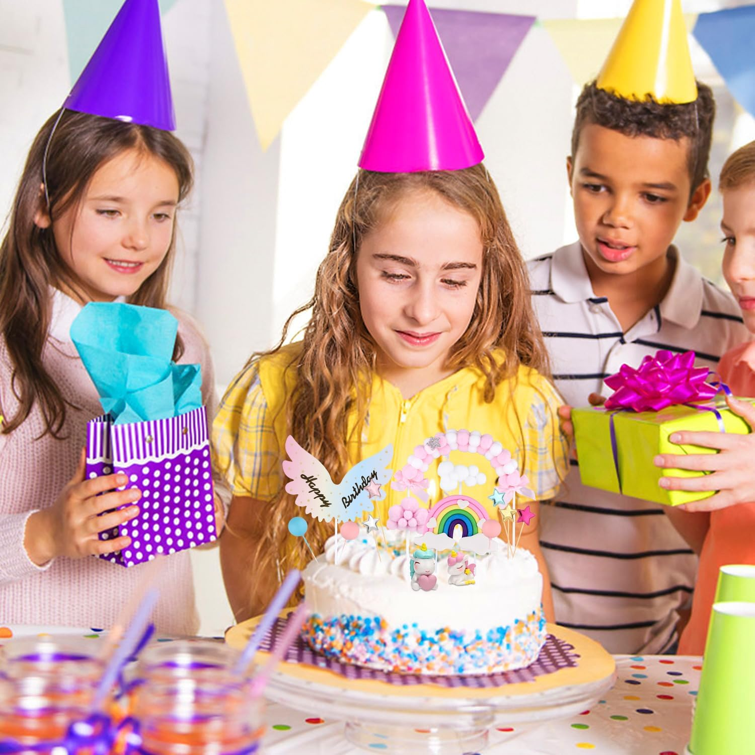 20Pcs Cake Decorations, Unicorn Rainbow Cake Decorations Rainbow Star Unicorn Ball Happy Birthday Cake Decoration for Boys Girls Children Birthday Party Baby Shower Supplies image number 6