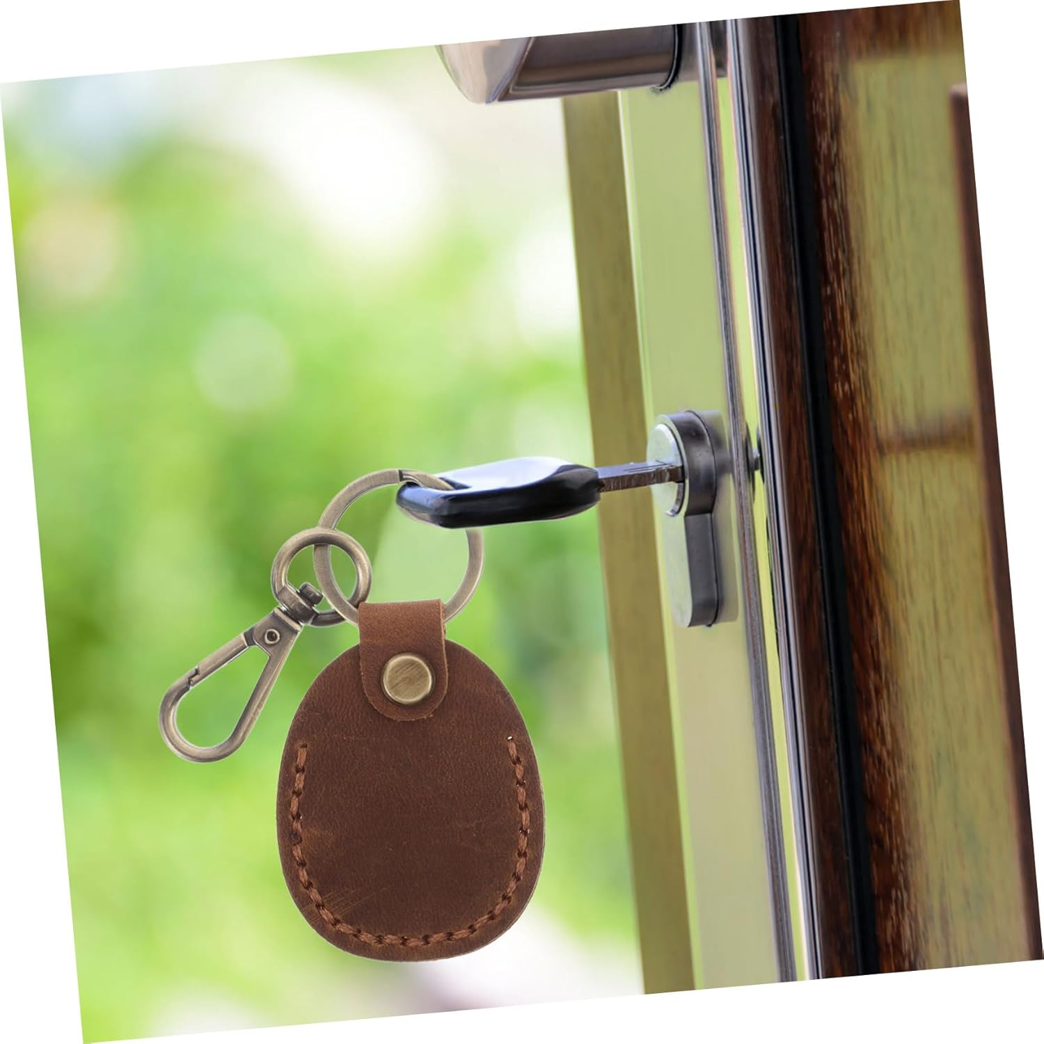 Sosoport 3Pcs Vintage Handmade Top-Grain Leather Card Holder Keychain Set Pu Card Sleeve with Key Ring Small Access Protector for Women&rsquo;S Wallet and Bag Charm in Distressed Black, Brown, and Coffee image number 2