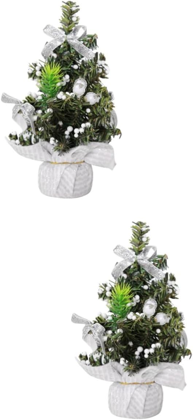 Ciieeo 2Pcs Fabric Stand Mini Christmas Tree Christmas Tree Bow Design Desktop Decor for Party for Home image number 2