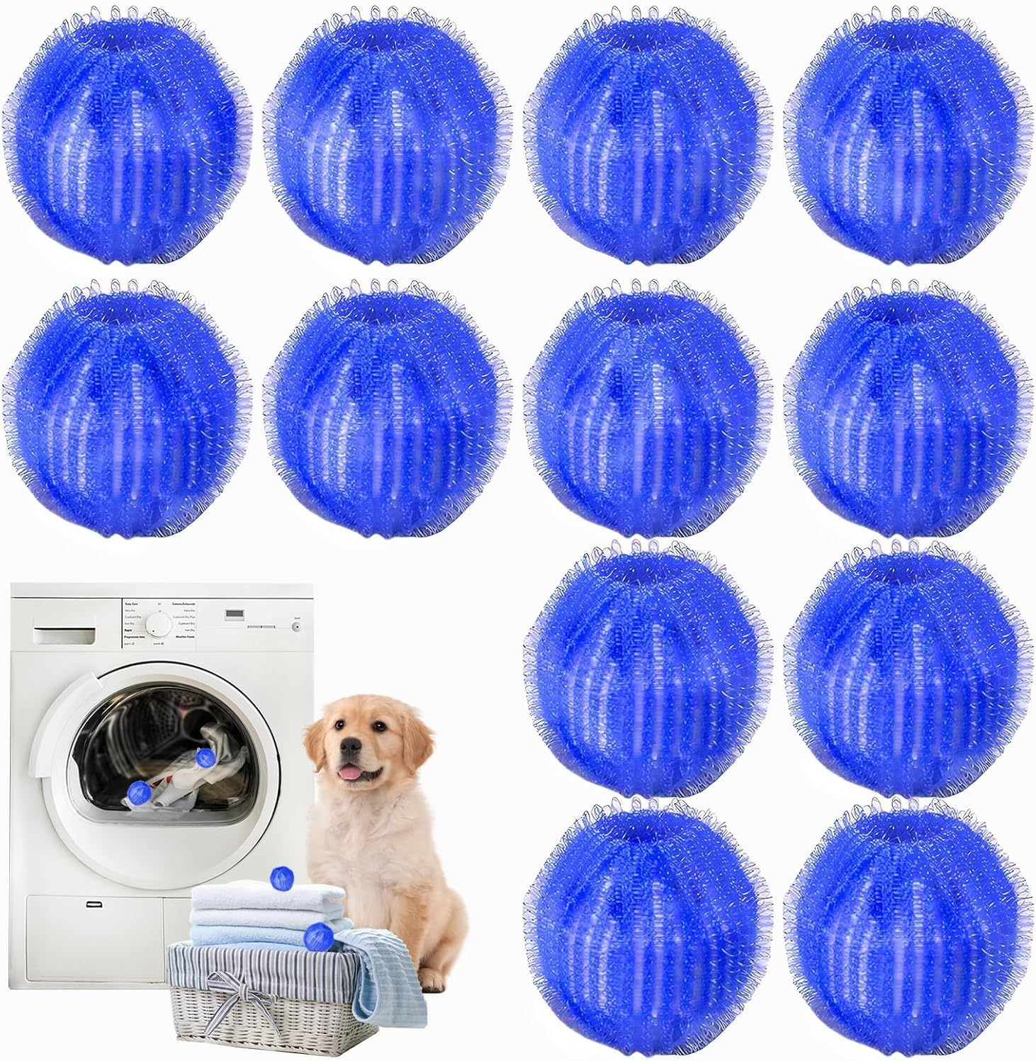 Pet Hair Remover for Laundry, 12 PCS - Reusable Dog & Cat Hair Remover Tool, Effectively Removes Pet Hair, Lint and Dander from Bedding and Clothing, Suitable for Washing Machines, Dryers