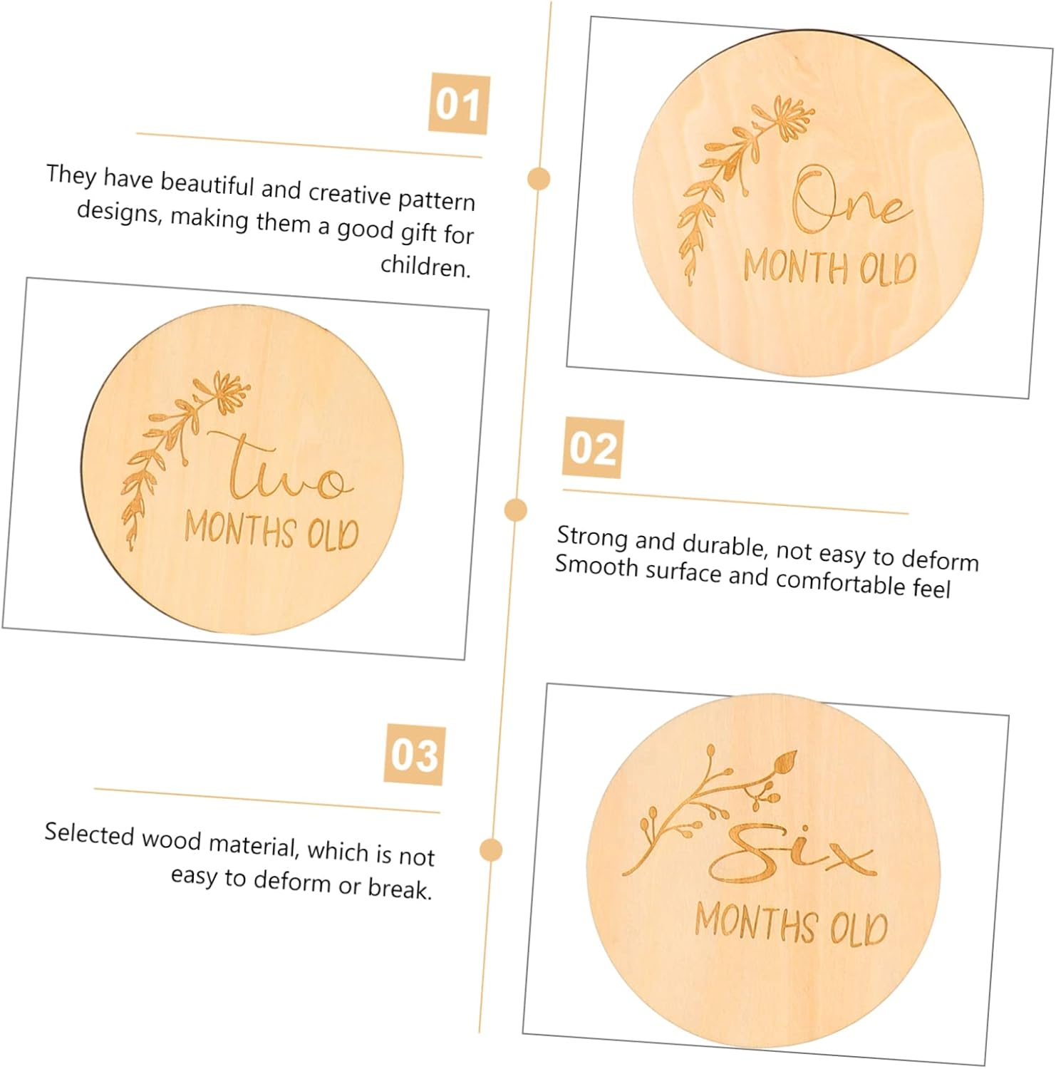 ERINGOGO 14Pcs Milestone Wooden Sign Newborn Growth Cards Monthly Milestone Decor image number 5