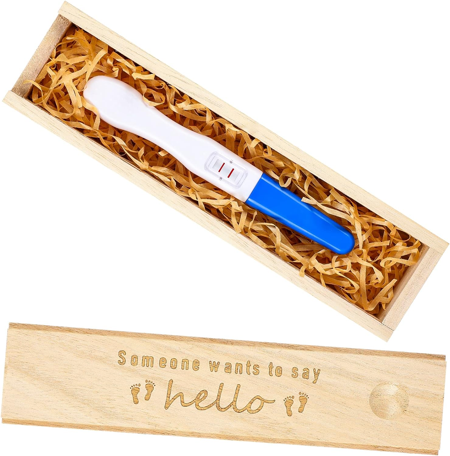 Qunclay Pregnancy Test Keepsake Box Surprise Pregnancy Announcement Box Wooden Baby for Husband Grandparents Baby Memory Souvenir Collection Case with Raffia Ribbon(Classic) image number 1