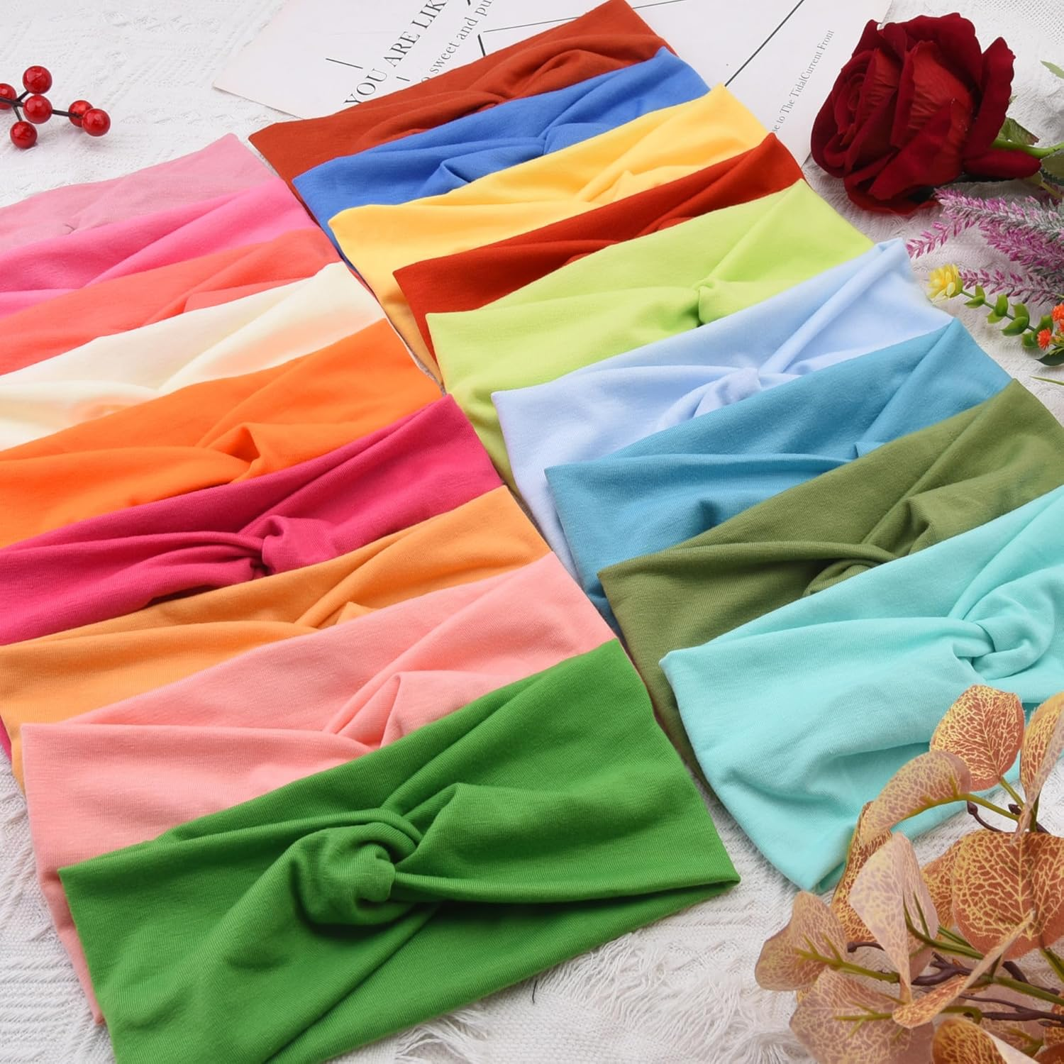 FEQO Pack of 18 Headbands, Elastic Women'S Hair Band, Wide Knotted Headband, Turban, Elastic Hair Accessories, Knot Headbands for Yoga, Sports, Fitness, 18 Colours image number 4