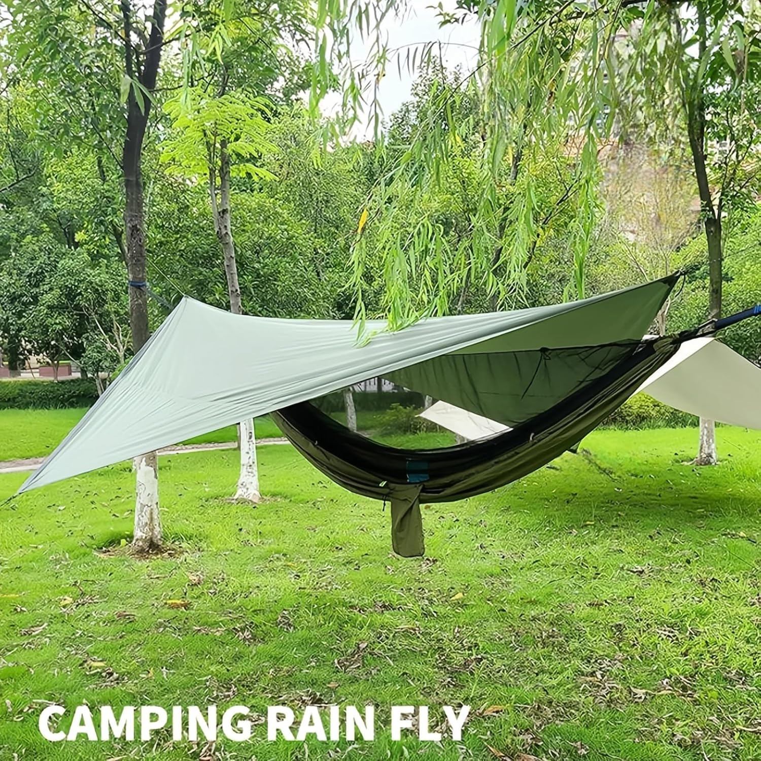 Fay Bless Rain Fly Camping Tarp Waterproof Resistant Sun Shade Lightweight Hammock Tent Tarp with Multifunctional Camping Accessories(Beige, 3&times;3M) image number 6