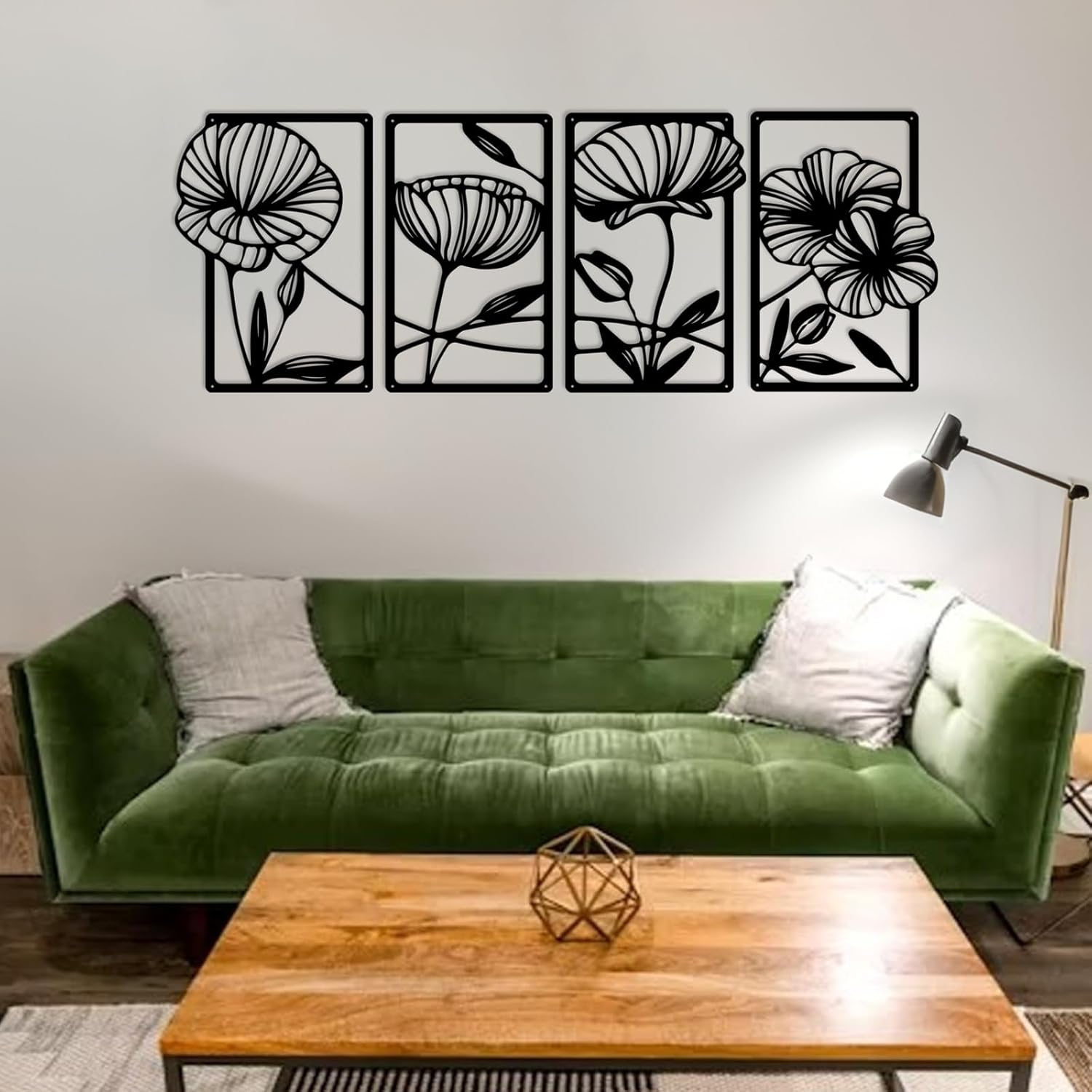 Ouqiesli 4 Pack Black Metal Flower Wall Art, Minimalist Home Decor 40 * 24Cm Set image number 5