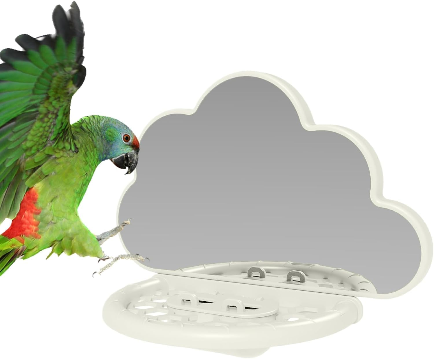 1Pcs Wezxrauo Cloud Mirror Bird Cage Toy with Perch & Hidden Feeder | Parrot Mirror Platforms for Parakeets, Cockatiels | Bird Mirror Toy with Perching Station | Cage Accessories