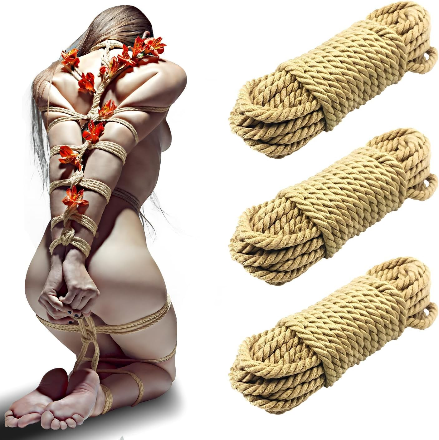 Cotton BDSM Bondage Rope Restraint Kit for Sex, 3 Pack 49 Feet Soft Shibari Rope Kit for Beginner, Bondage Restraint Adult Sex Toys BDSM Toys for Women, Men and Couples (8MM Yellow) image number 3