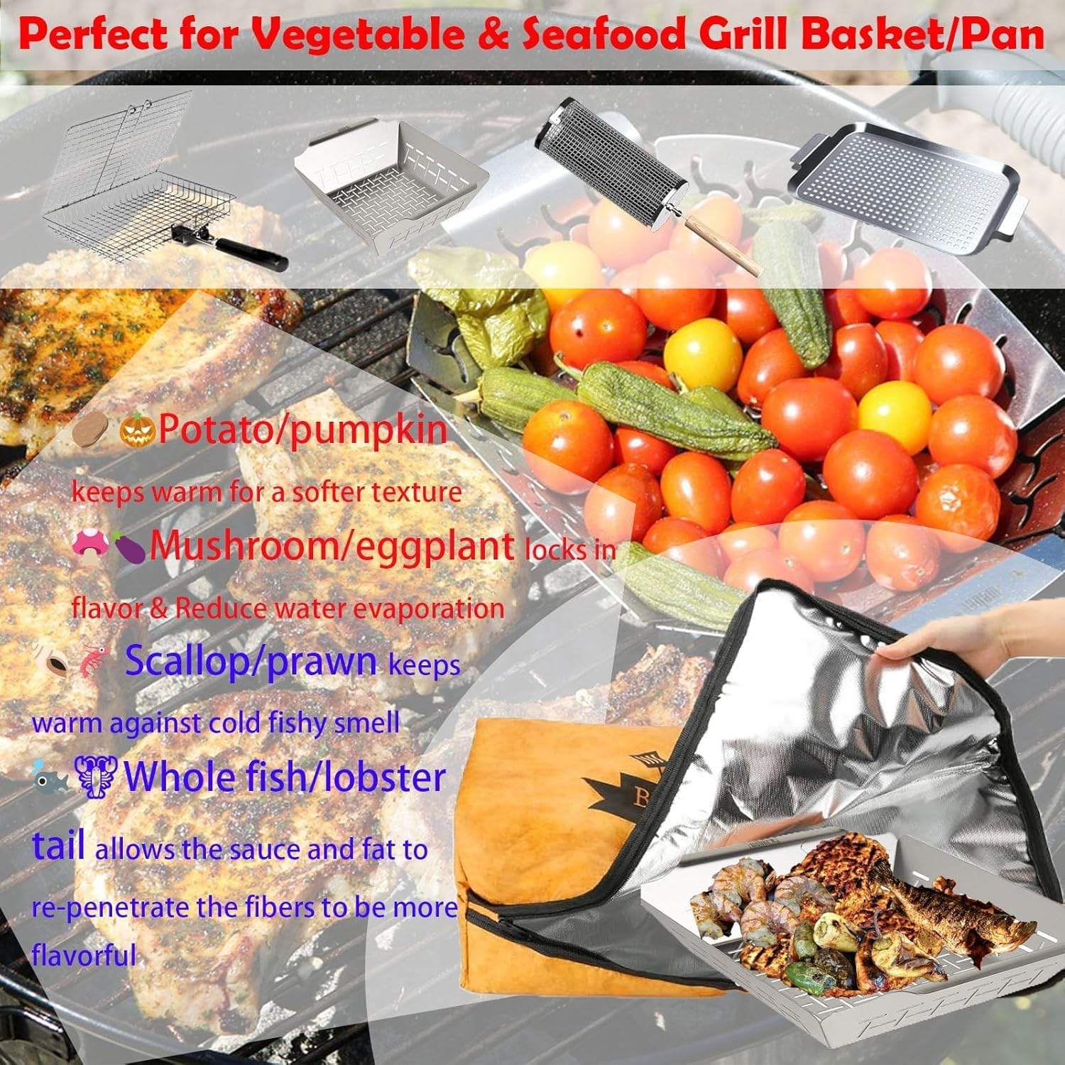 BBQ Blanket for Resting Meat Compatible with Traeger Smoker Grill, Reusable Pellet Smoker Meat Insulated Resting Bag with Wide Mouth for Large Brisket/Beef,Gifts for Men Him Dad,Traeger Accessories image number 3