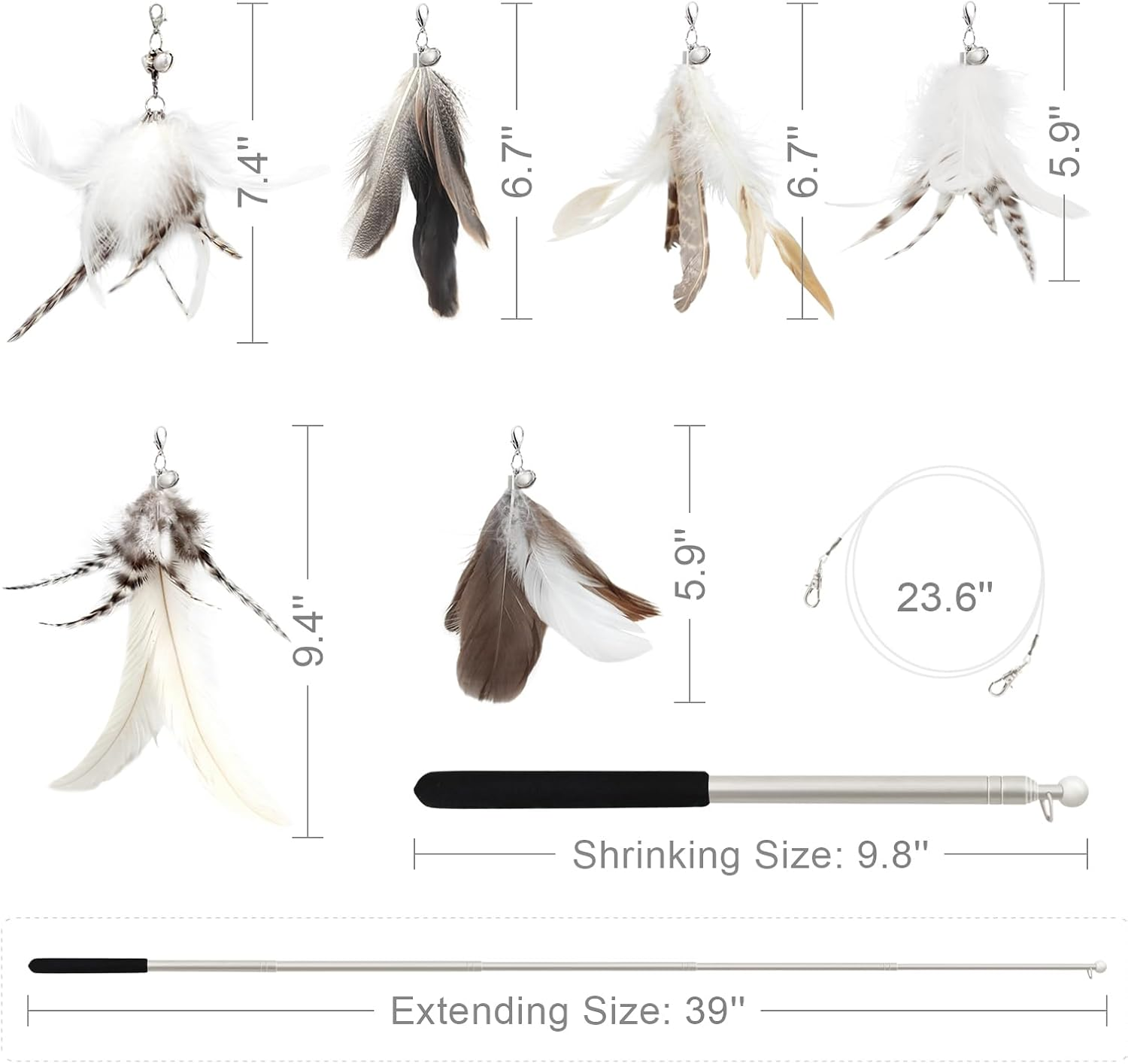 SONGWAY Cat Feather Wand - 7 Pcs Interactive Toys for Indoor Kitten, Retractable Wand with 6 Natural Feather Refills and Bell, Fishing Pole Toy image number 1