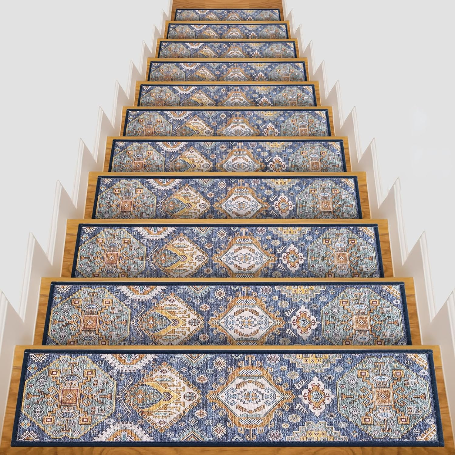 YWAQMCT Non-Slip Stair Pads, 15PCS Wood Stair Treads Carpe, anti Moving Modern Stair Rubber Mat Runner Safety for Kids Dogs, 8" X 30" (15Pcs, Red)