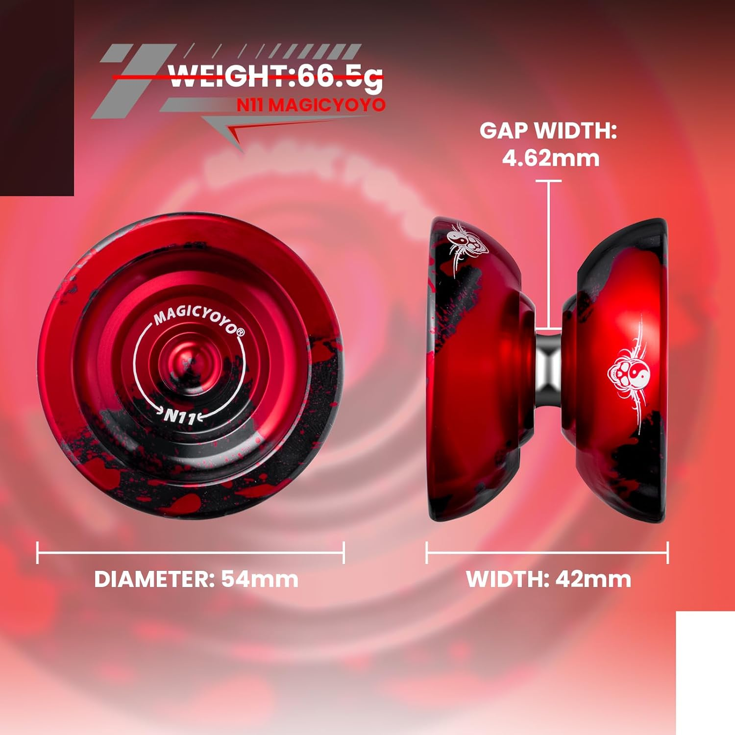 MAGICYOYO N11 Professional Unresponsive Yoyo & Responsive Yo Yo for Kids 8-12 or above Alloy Aluminum Yo-Yo with Yoyo Bag, 1 Glove, 12Strings and Responsive Bearing Kit (Black Red)