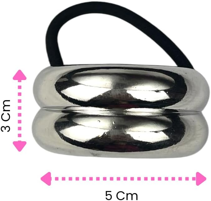 Bottega Della Principessa - Hair Accessories Silver - Elastic Hair Accessories for Women with Metal Plate - Elegant and Versatile, with Satin Bag