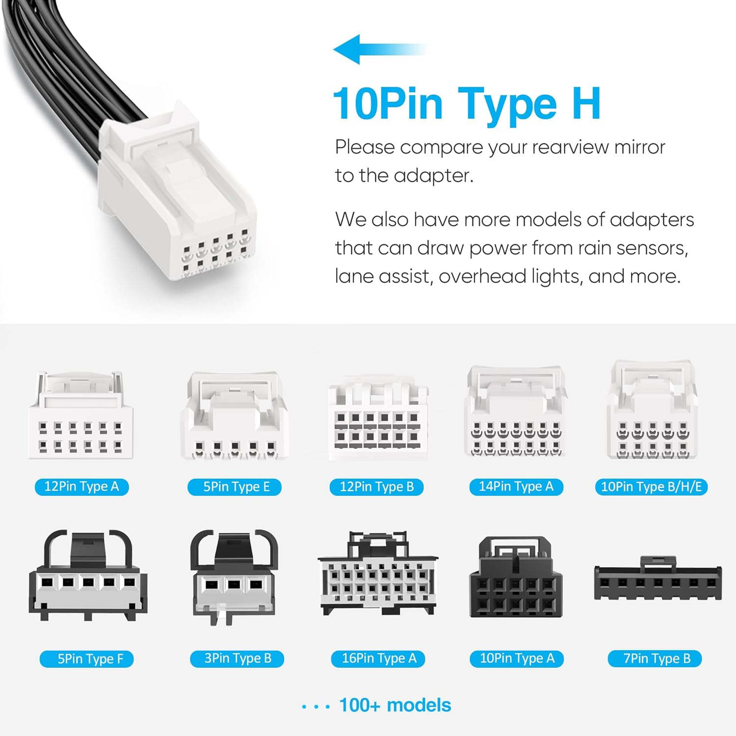 Dash Cam Power Adapter,(10P Type H) Compatible with Select Hyundai/Kia,Connect to Auto-Dimming Rearview Mirror,Built-In Hide Power Adapter Charging Cable for Garmin Nuvi GPS Dashcam Mirror Camera