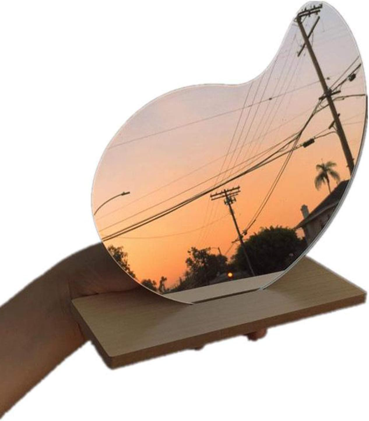 F Fityle Irregular Acrylic Makeup Mirror Korean Ins Style Simple Mirror with Wooden Base Vanity Mirror Desktop Beauty Mirror Shooting Props - 24X19Cm image number 1