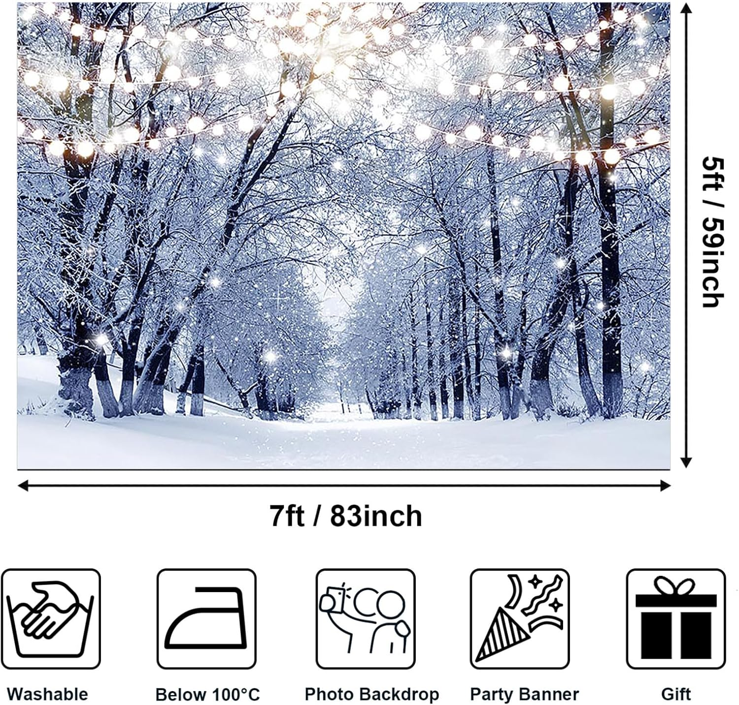 Mocsicka Winter Christmas Backdrop Snow Forest Glitter Lights Path Photo Background 7X5Ft Snowfall Bokeh Winter Frozen Snow Scene Backdrops for Children Kids Photo Booth Props