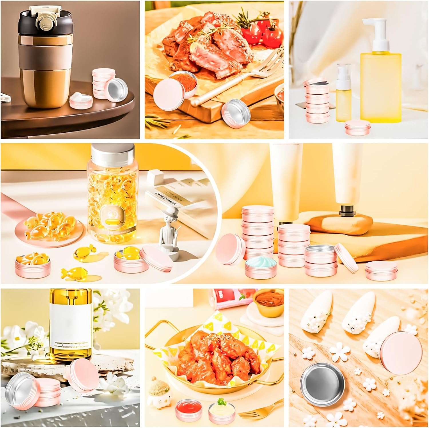 Motbach 12 Pack 0.5Oz Tin Jars, 15Ml Rose Gold Metal Tin Cans, 1/2Ounce Aluminum Tin Can Jar Containers with Lid for Lotion Bars, Balms, Spices, Salve, Beard Balm, Toiletries, Creams, Makeup Cosmetic - Rose Gold 12Pcs image number 5