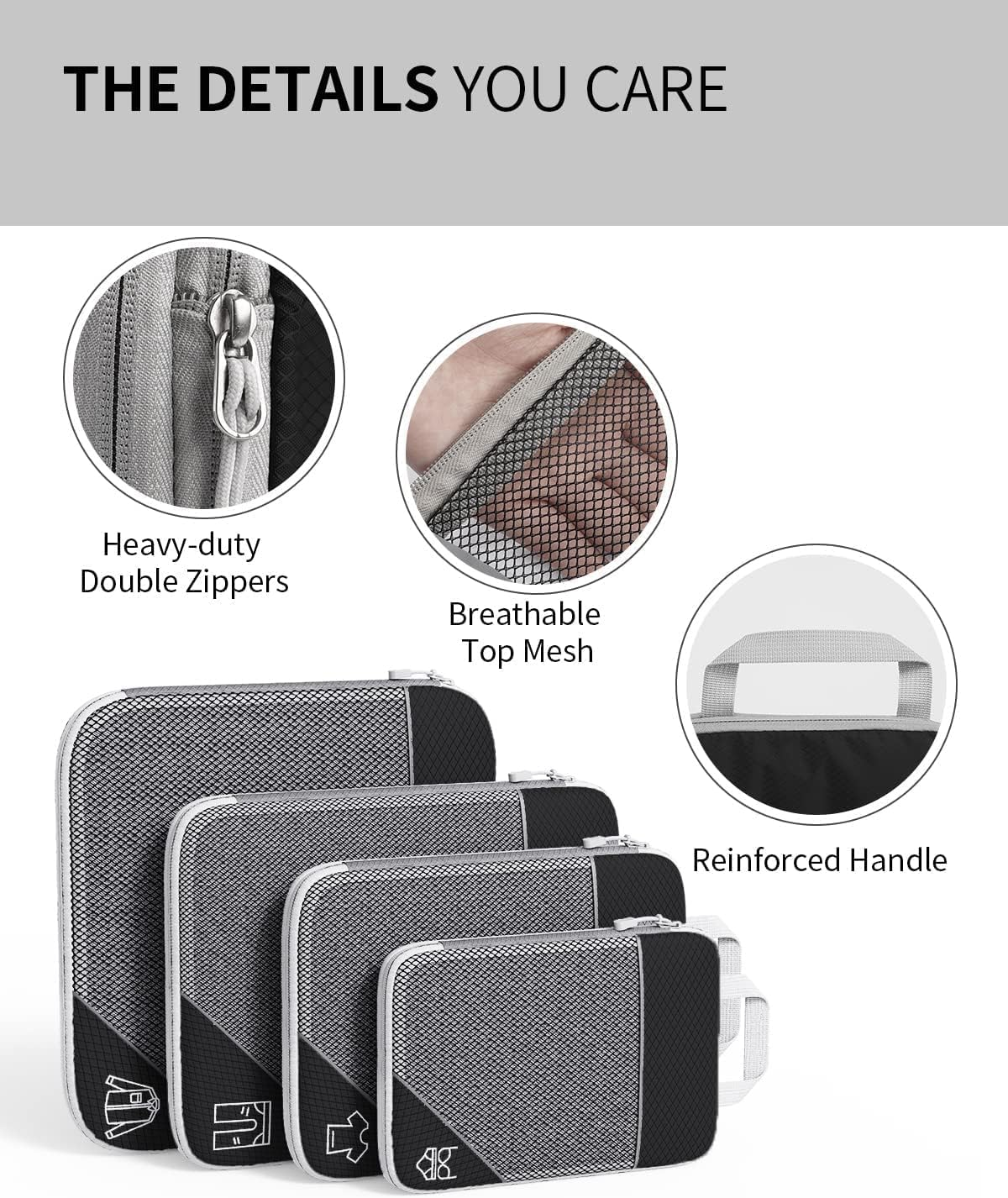 Compression Packing Cubes, Set of 9 Areaphmet Travel Packing Organisers Packing Cubes Set Compression Bags for Travel Luggage Organizers for Suitcases Travel Accessories (Black 9Pcs) - 7Pcs-Animal image number 6