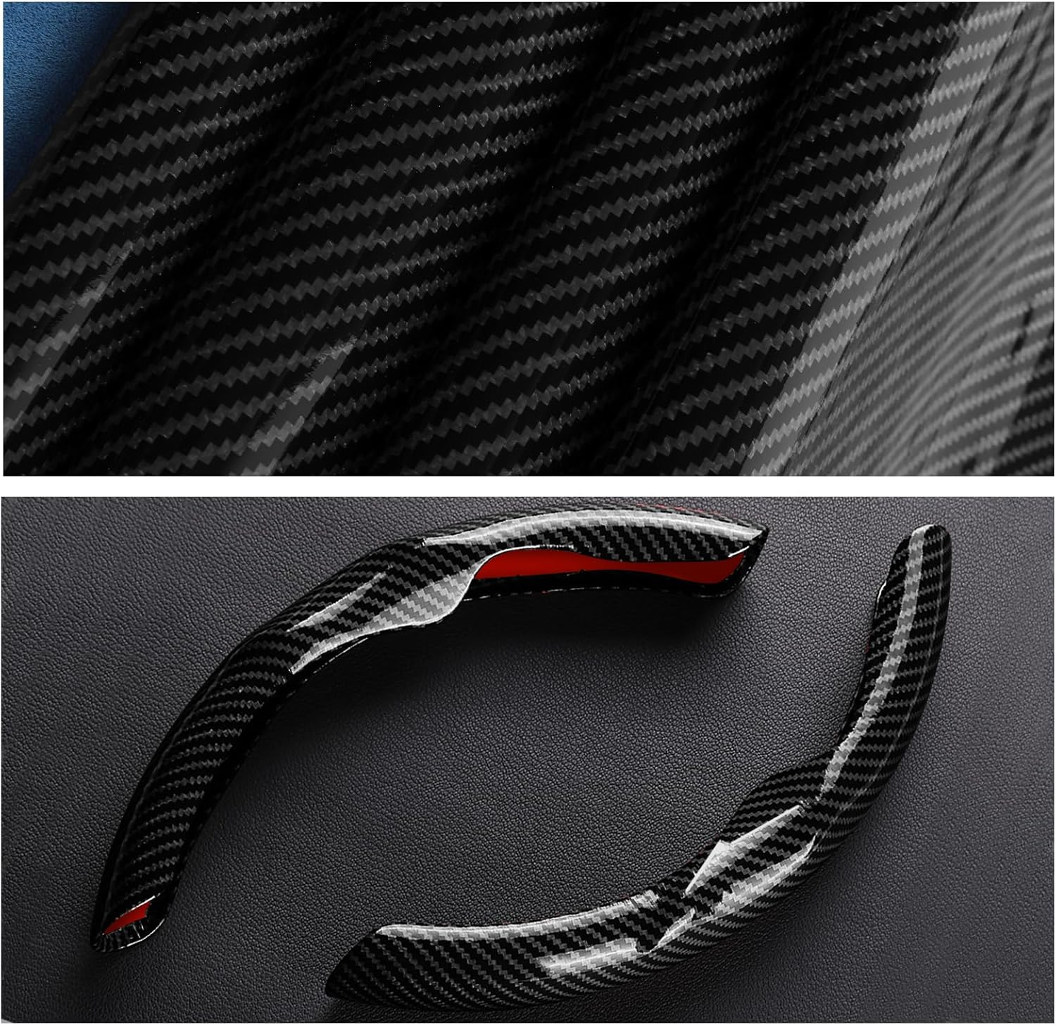 Car Steering Wheel Cover Bright Carbon Fiber, Steering Wheel Wrap Set Non-Slip 2Pcs Protector Interior Decoration 14-15 Inch Universal (Black) image number 1