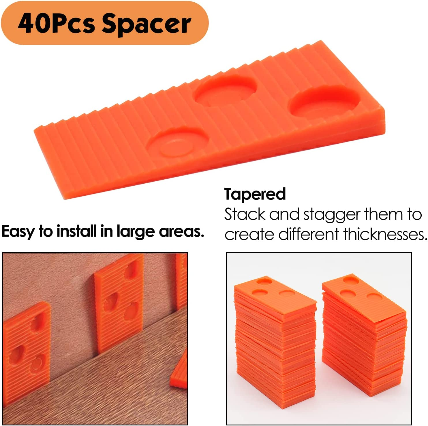 Laminate Wood Flooring Installation Kit Worthplanet 43Pcs Wood Flooring Installation Kit with 40 Spacers, Solid Tapping Block, Pull Bar and Double Headed Mallet for Floor Installation W370003 image number 5