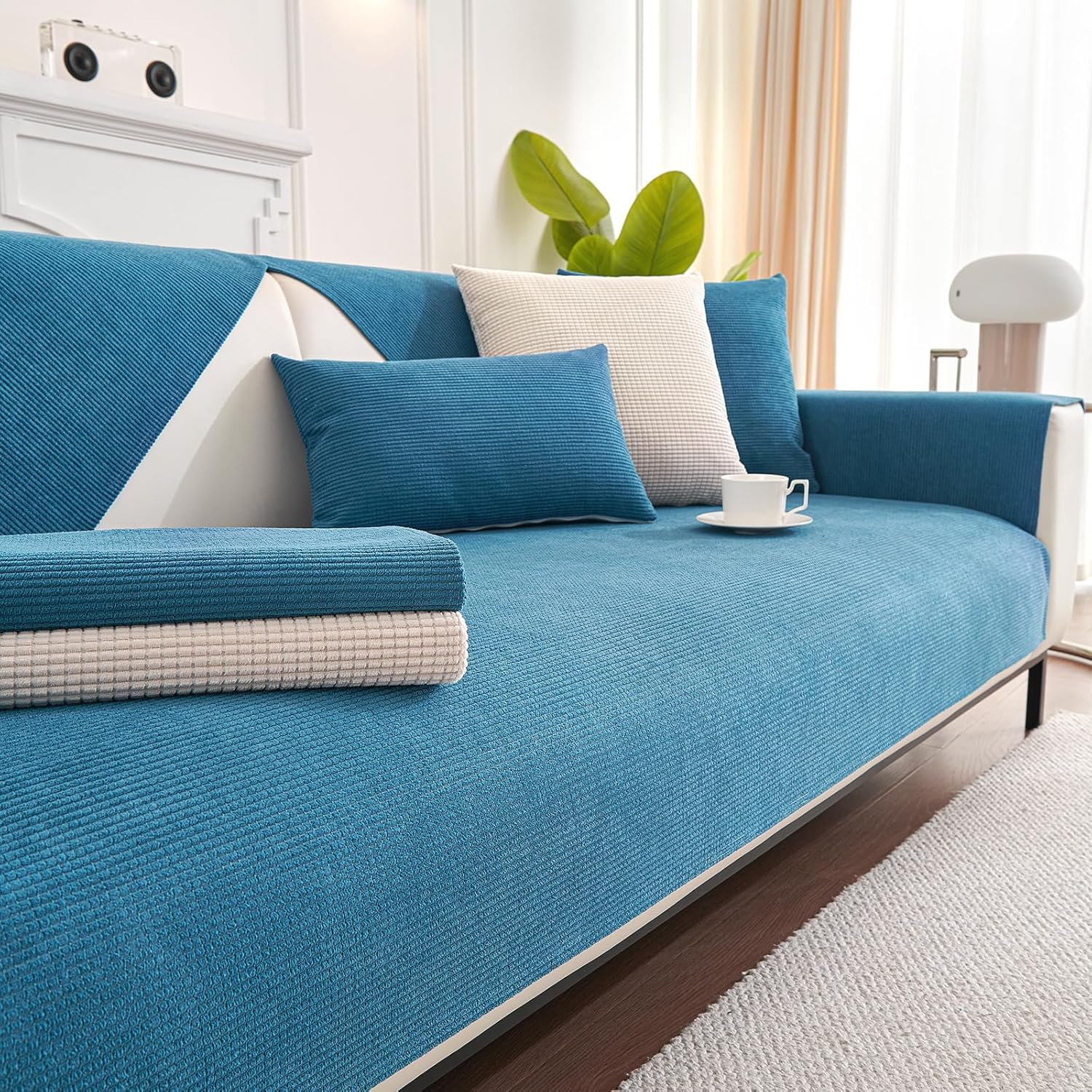 Anti-Scratch Couch Cover, Waterproof Sectional Couch Slipcover, Sofa Cover for Pet, Cover for 3 Cushion Couch Jacquard Fabric, Love Seat, Non Slip,Breathable,1 Pc 36''X94'' Size, Grey.