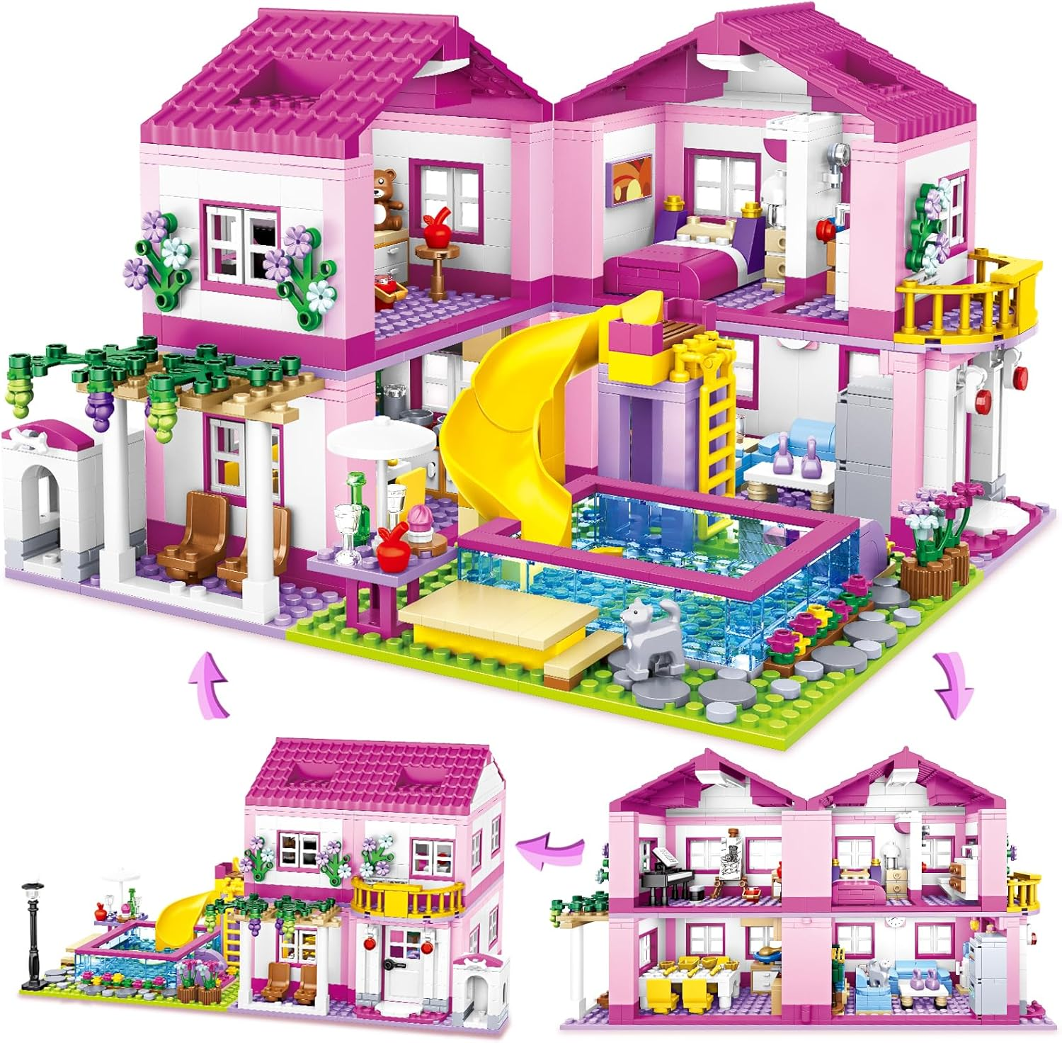 Pink Girls Summer Villa Friends Building Set Compatible with  Friends Construction Educational Toy for Kids Age 8-12 and up 1018 PCS image number 5