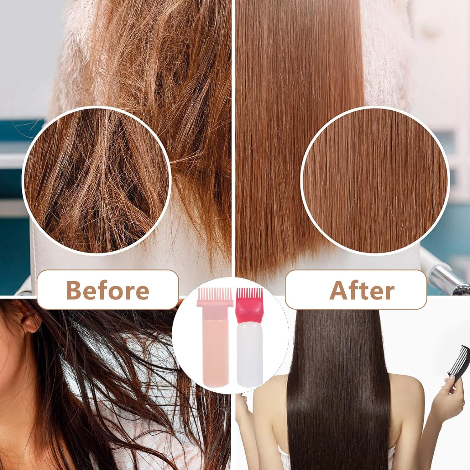 Iplusmile Hair Oil Dispenser Bottles 2Pcs Root Comb Applicator, Smooth Plastic Bottles for Hair Care and Massage image number 4