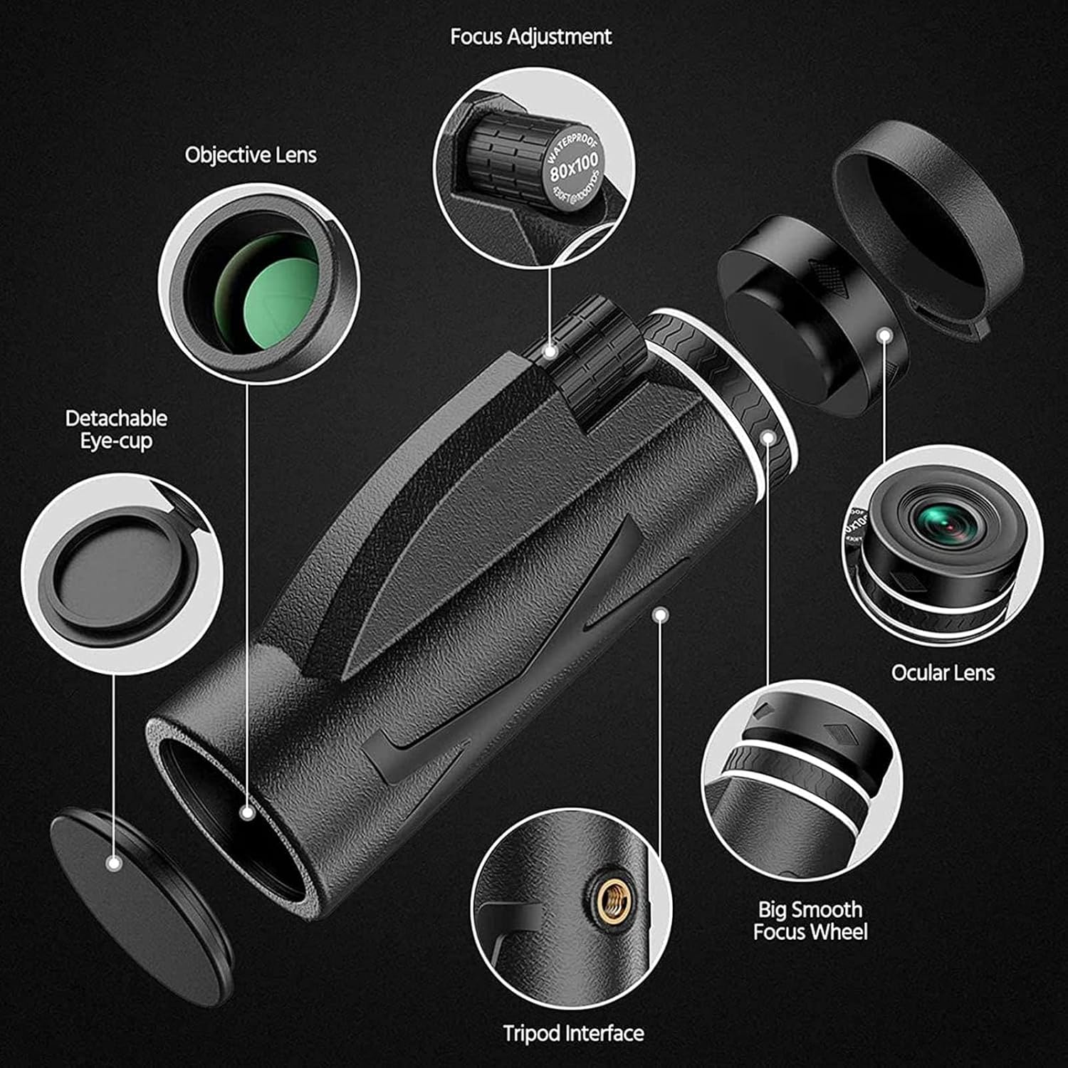 Zoom Monocular 12 X 40 Telescope for Adults - Compact HD Monocular with BAK4 Prism FMC Lens - High Performance Telescope with Phone Holder Tripod for Bird Watching Travel Hunting Hiking image number 4
