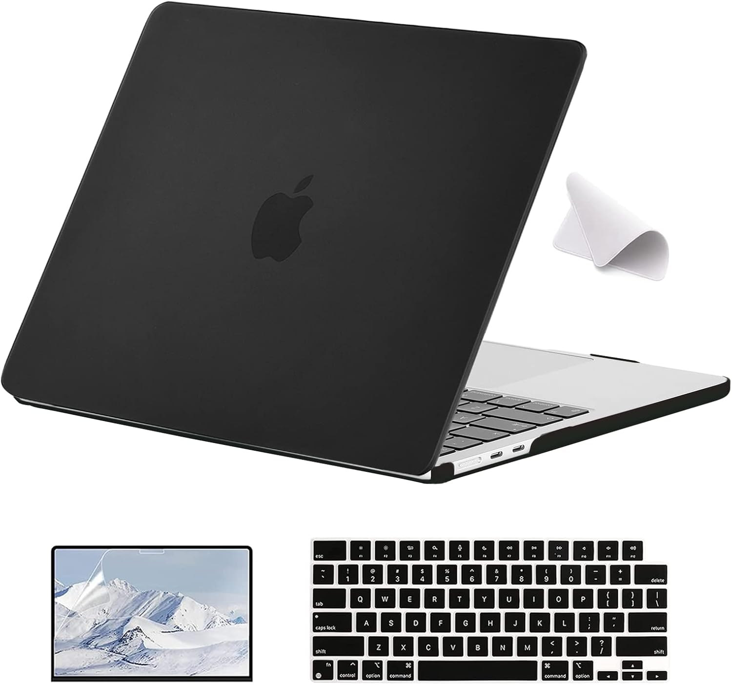 Eoocoo Case Compatible with Macbook Air 13 Inch 2026-2022 M4 M3 M2 A3240 A3113 A2681, Hard Shell Case + Keyboard Cover + Polishing Cloth + Screen Protector for Mac Air 13.6 Inch, Black image number 6