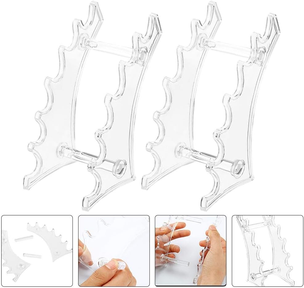 FOMIYES Transparent Acrylic Pen Holder for Desk, 2Pcs Eyeliner Eyebrow Pencil Display Rack, Office Writing Pens Organizer, Arc-Shaped Makeup Stand image number 2