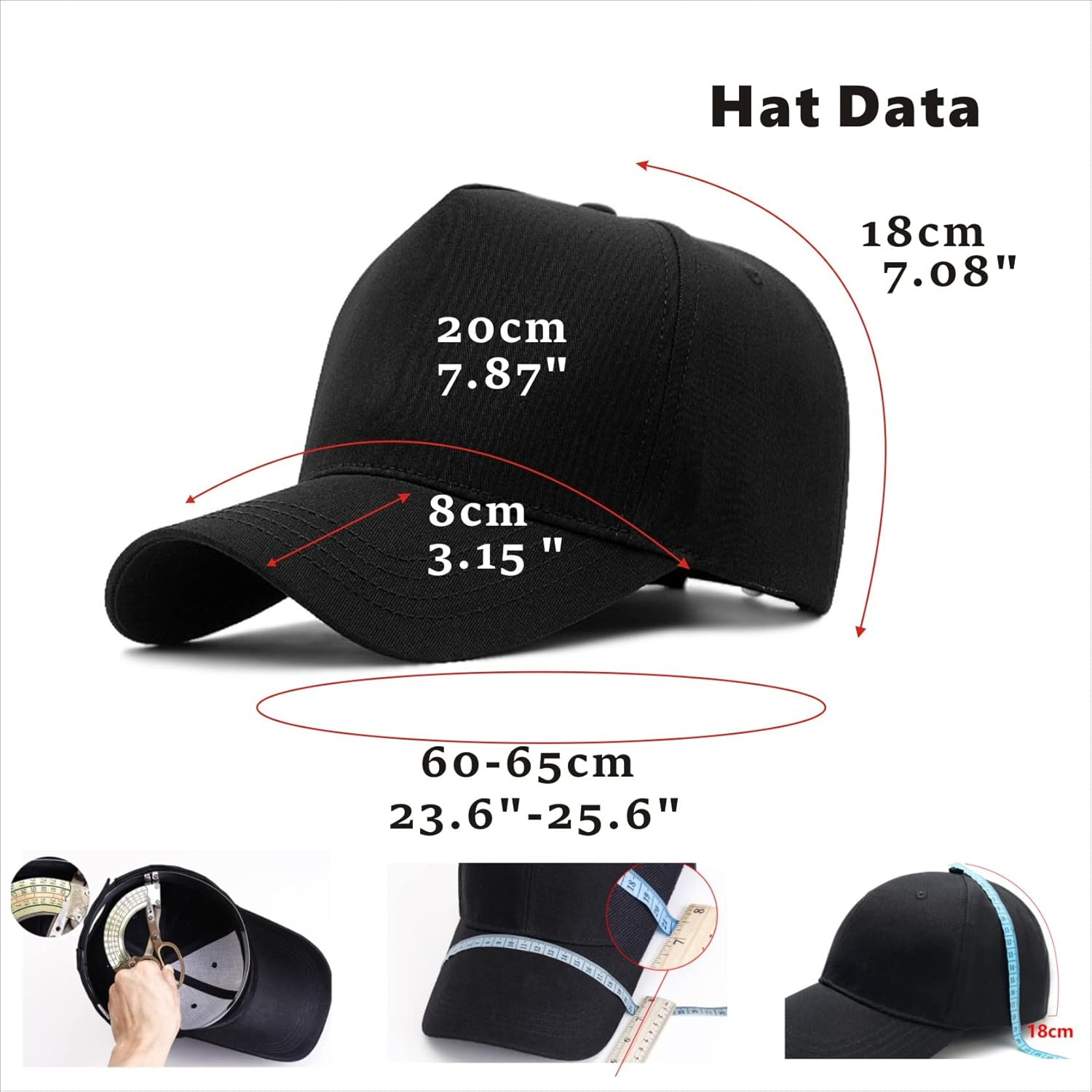 Oversize XXL High Crown Baseball Cap Big Head Hats for Men Dad Hat Adjustable Plain Running Cap 23.6"-25.6" image number 4