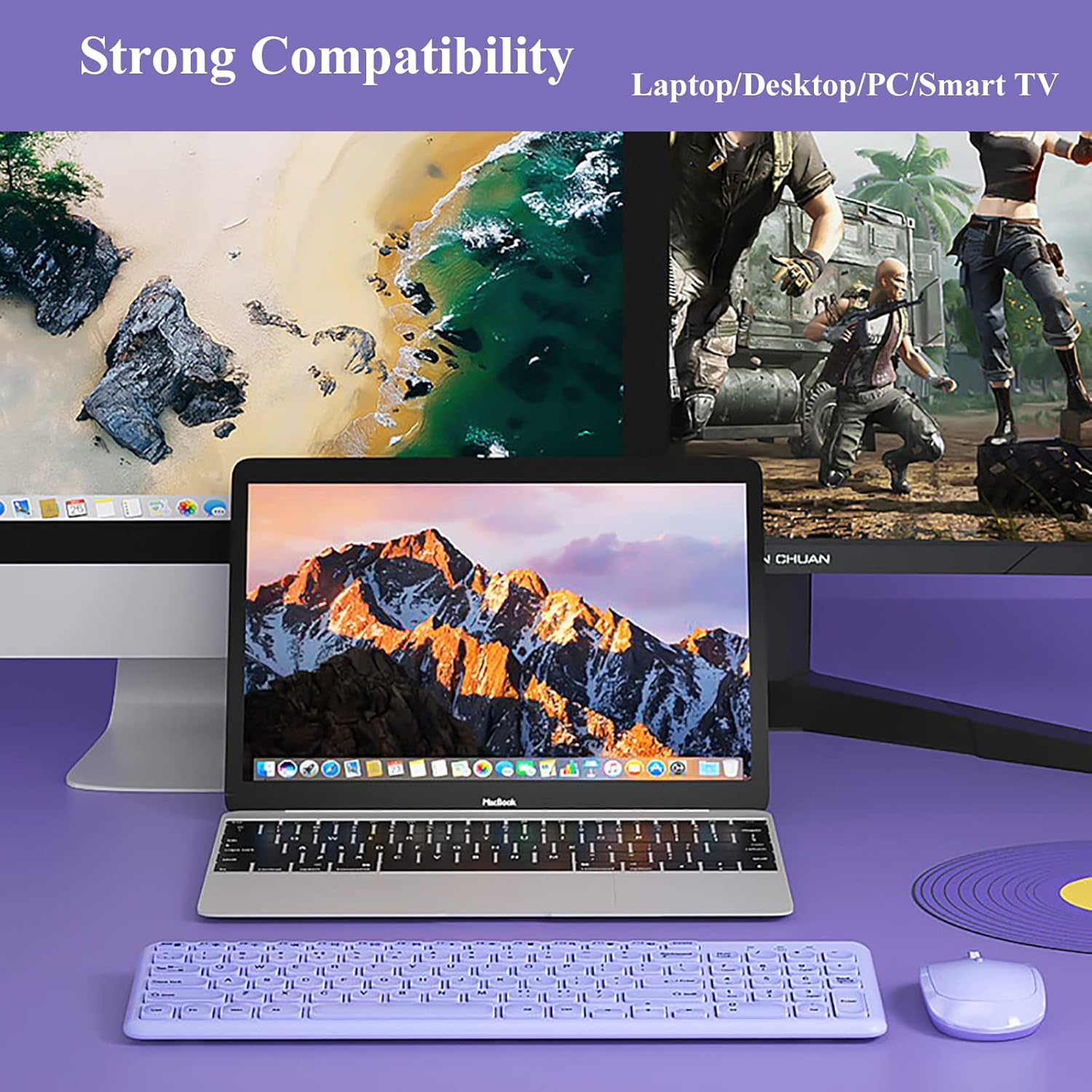 Wireless Keyboard and Mouse Combo,Jieruideng 2.4Ghz USB Cordless Slim Silent Keyboard and Mouse Kit Home Office Game Use for Computer,Laptop,Pc Desktops,Mac (Purple) image number 2