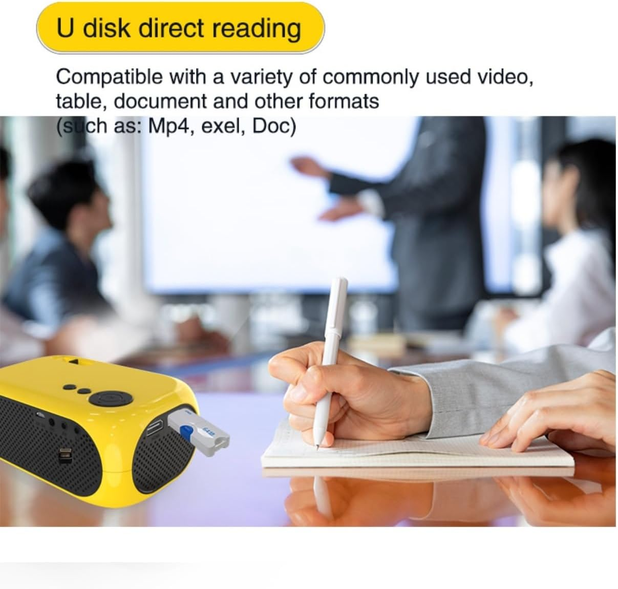 Portable Projector 1080P Full HD Supported Video Projector, Mini Projector Outdoor Home Theater Movie Projector, Compatible with HDMI, USB, AV, Smartphone/Tablet/Laptop Phone Projector (Yellow)